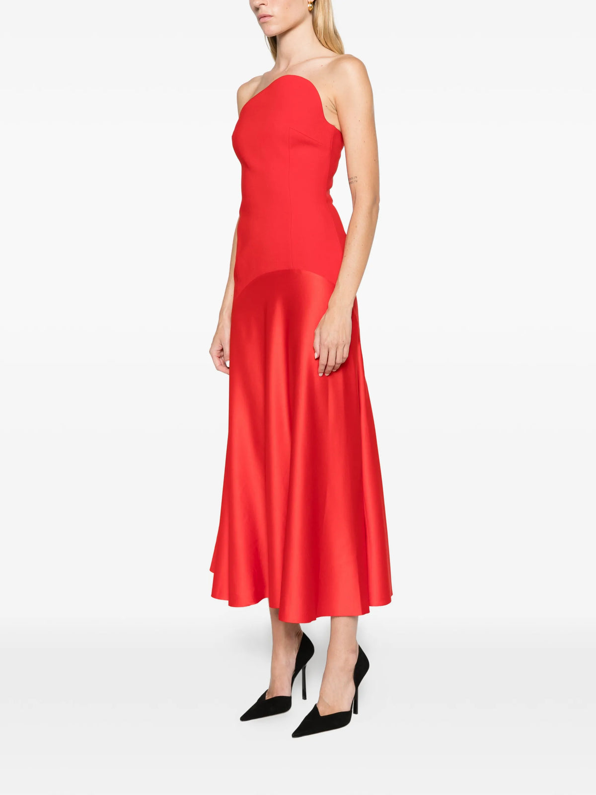 asymmetric-neck panels maxi dress