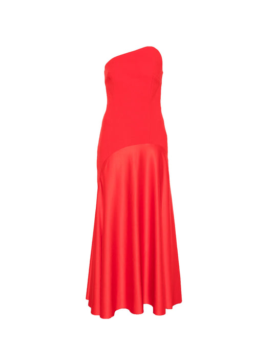 asymmetric-neck panels maxi dress