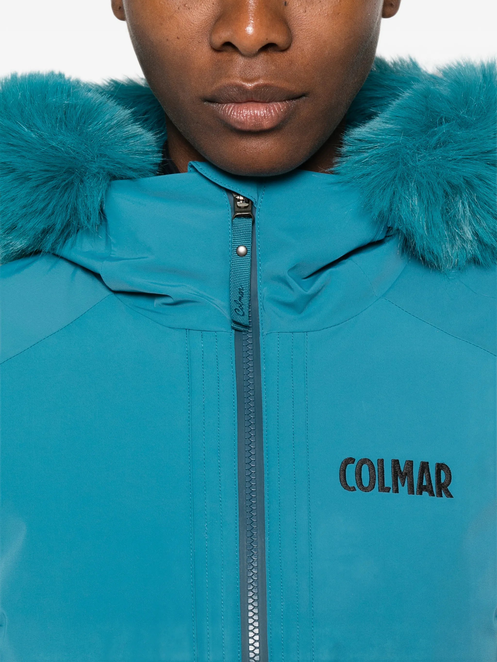 belted faux-fur-trim ski jacket