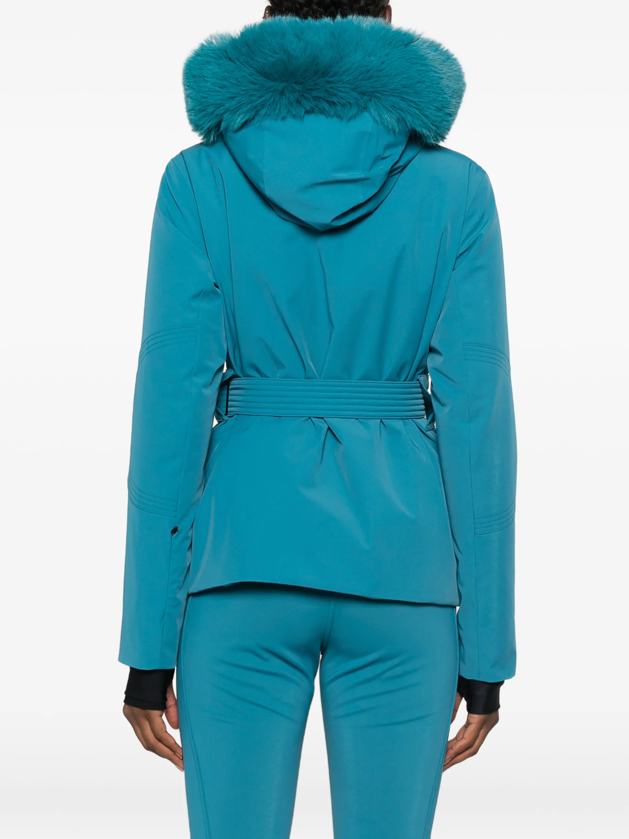 belted faux-fur-trim ski jacket