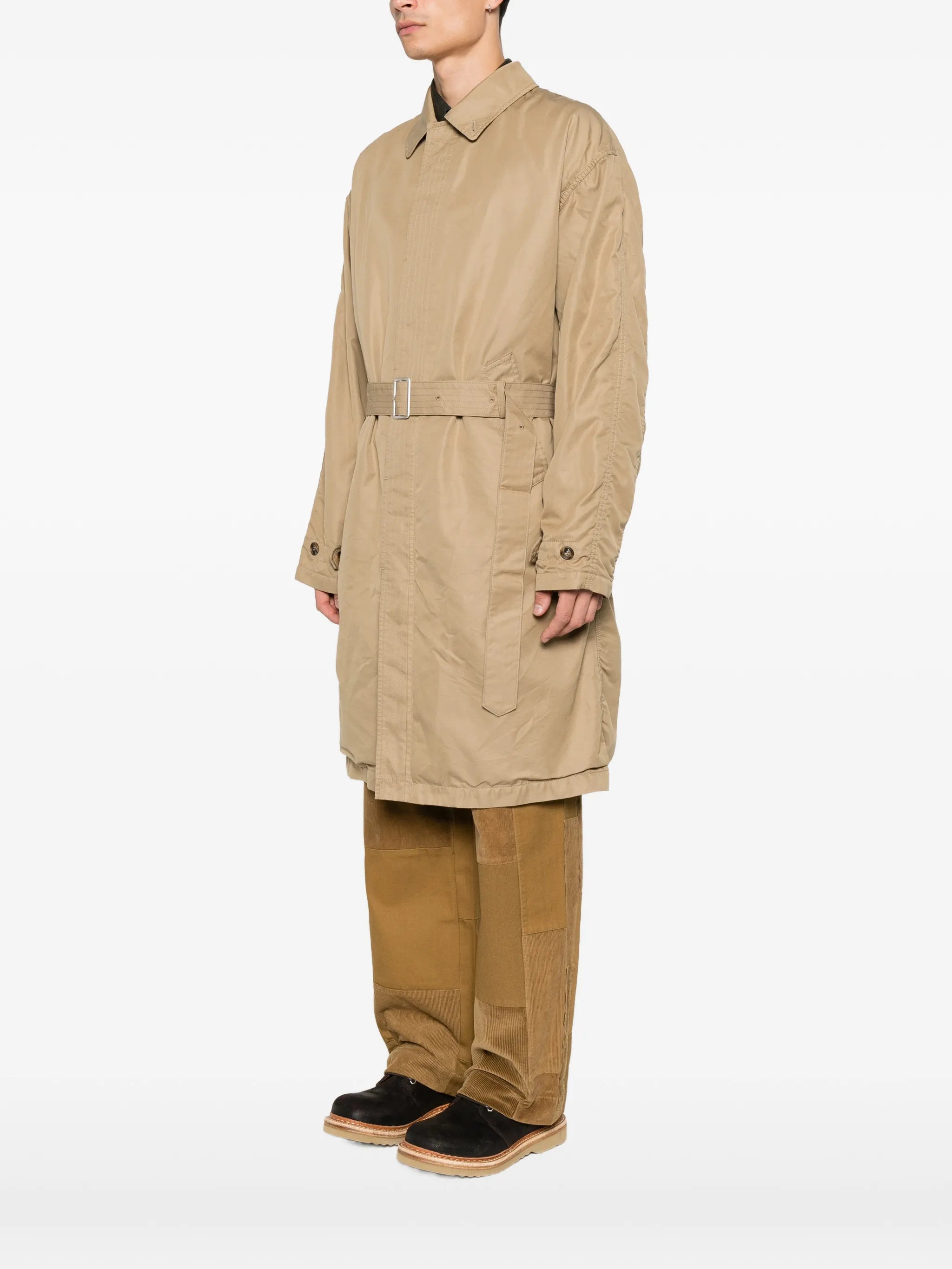 belted gabardine overcoat