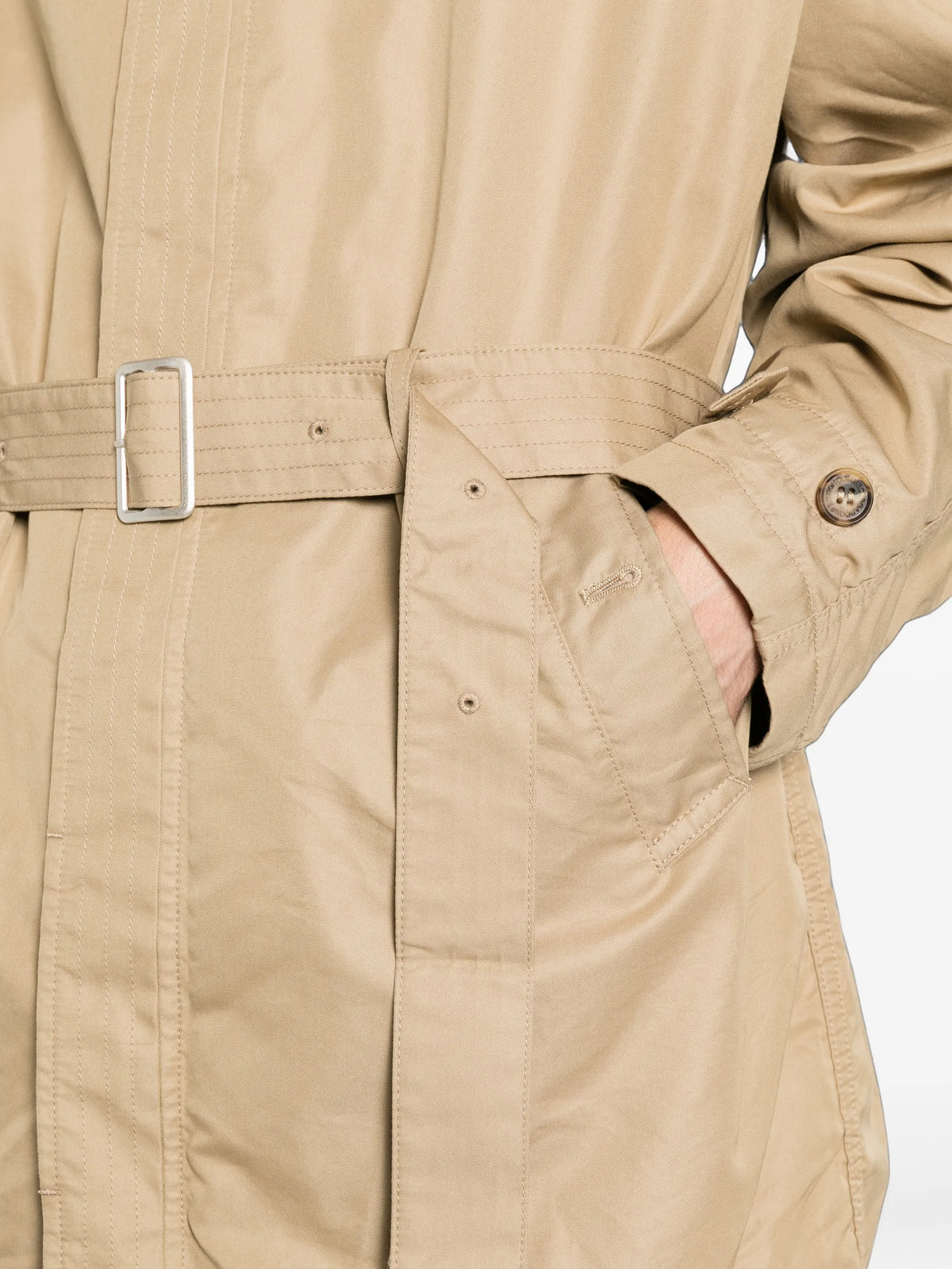 belted gabardine overcoat