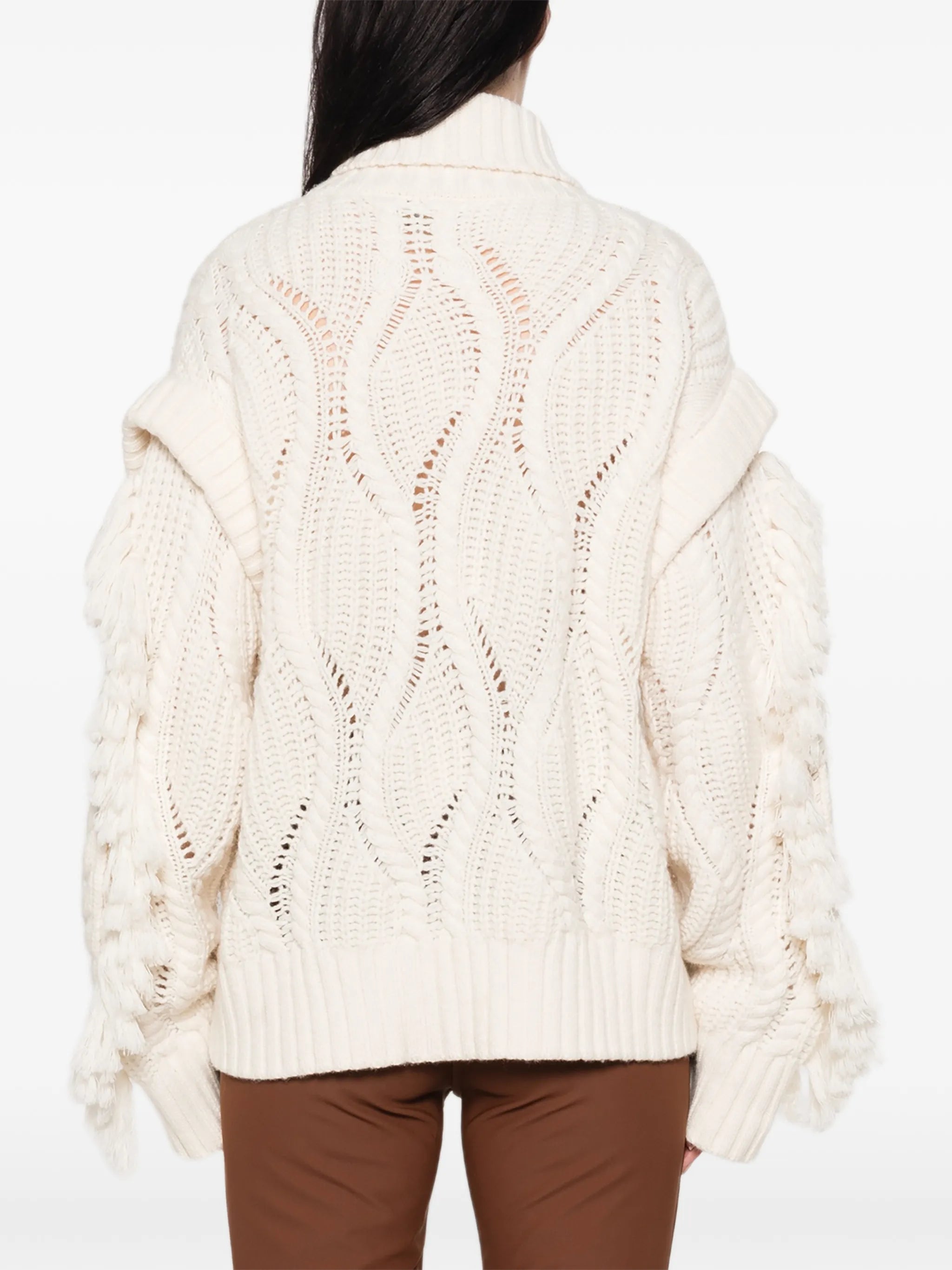 Brit fringed-detail cable-knit sweater