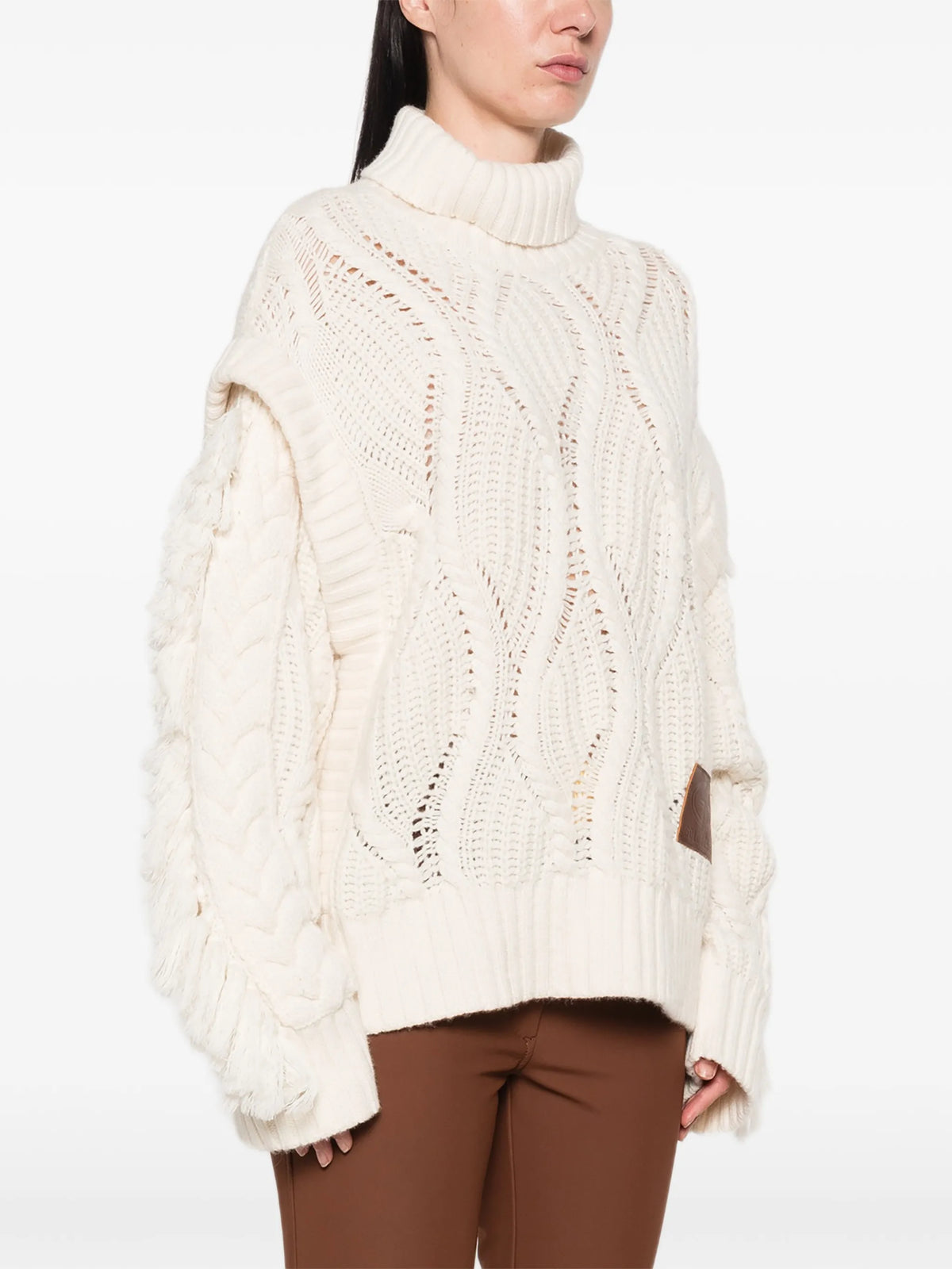 Kyomi fringed-detail cable-knit sweater
