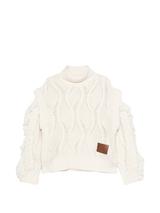 Brit fringed-detail cable-knit sweater