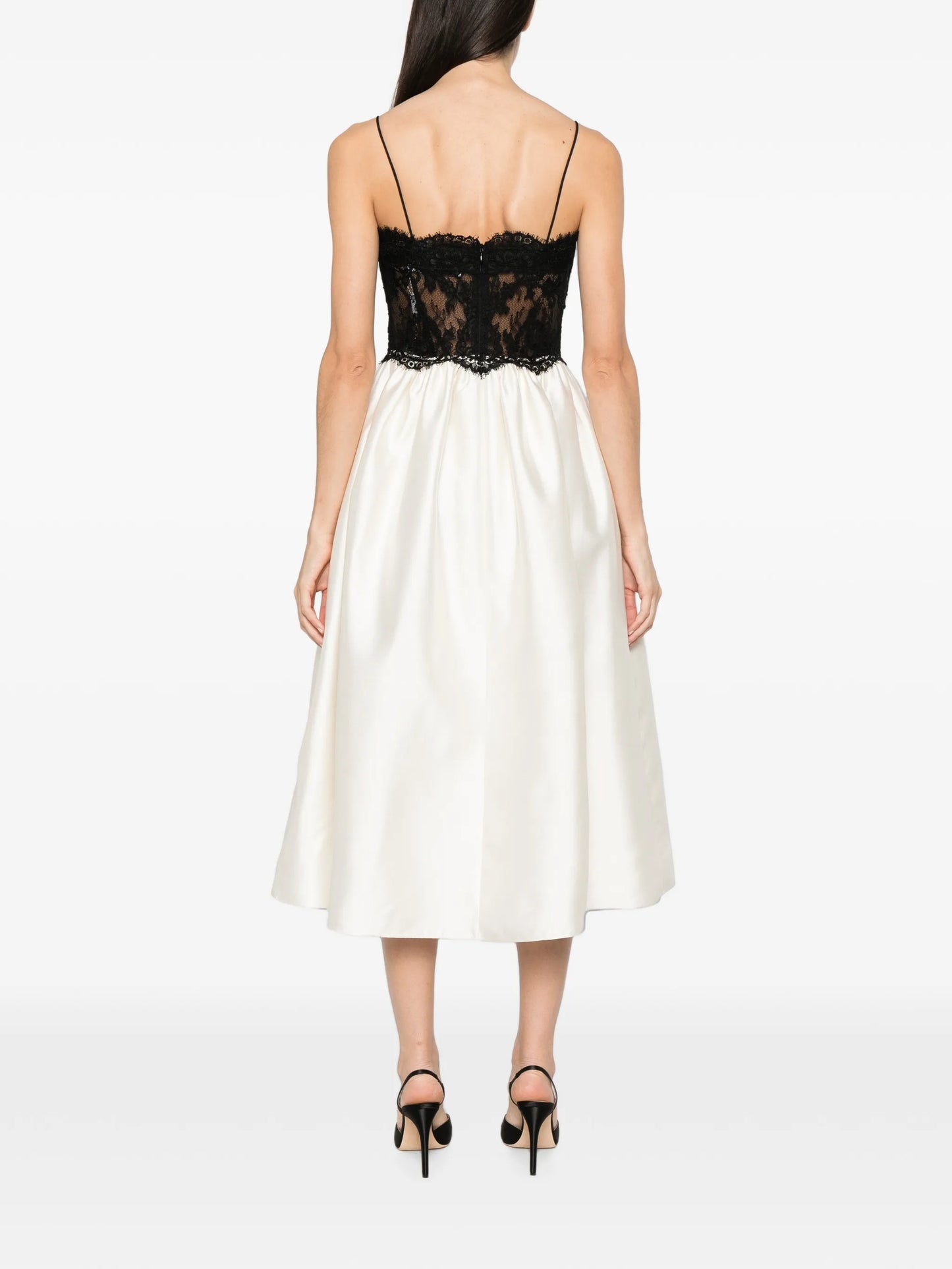 lace-bodice flared midi dress