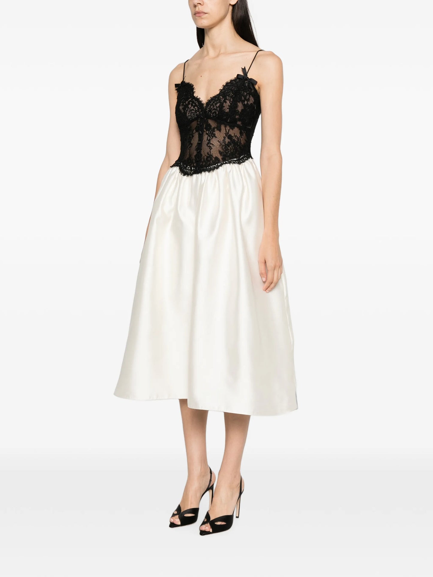 lace-bodice flared midi dress
