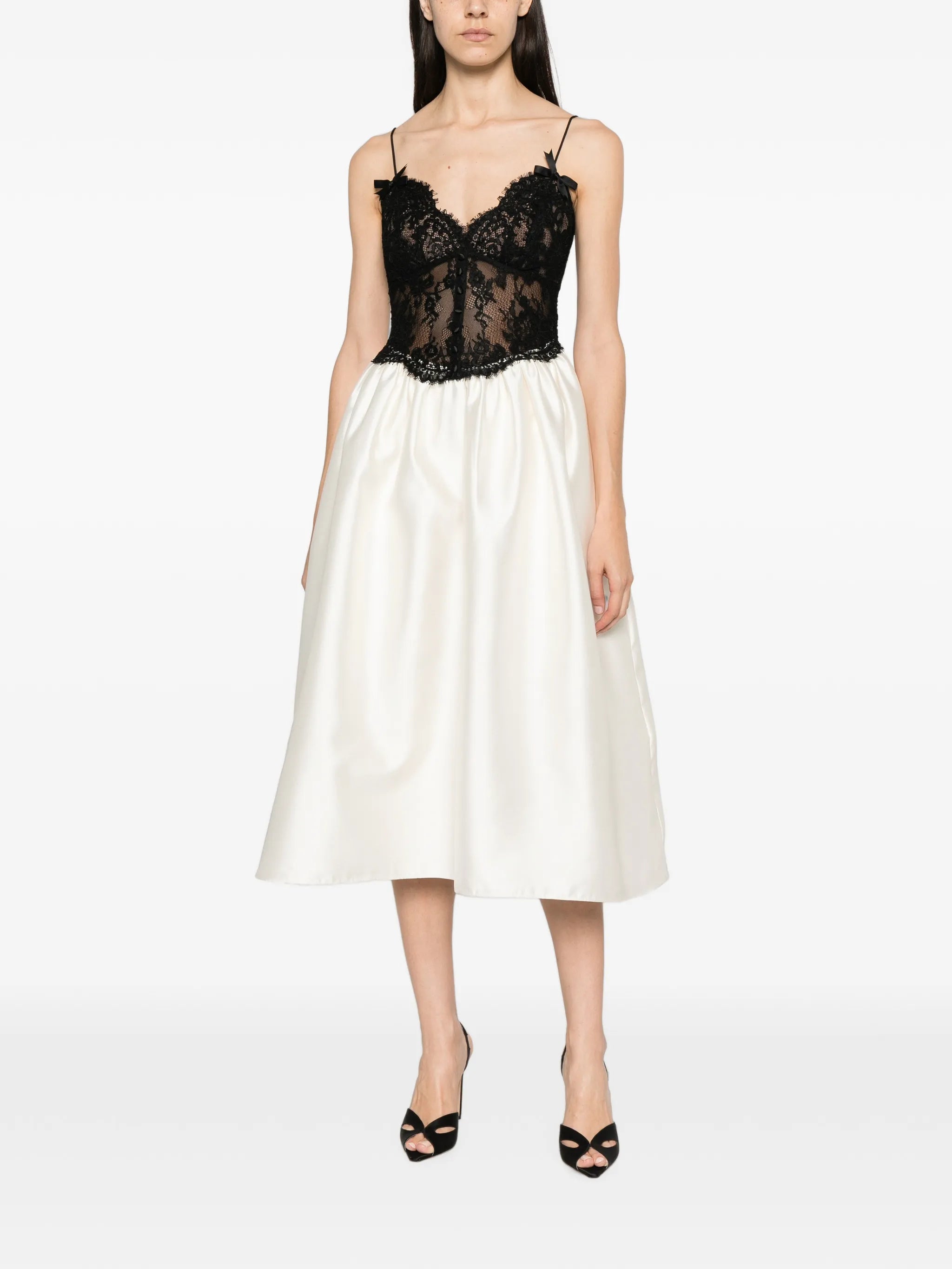 lace-bodice flared midi dress