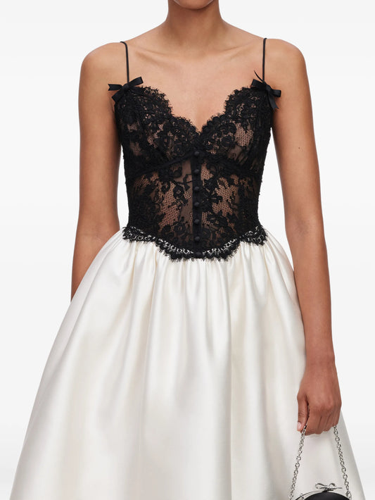 lace-bodice flared midi dress