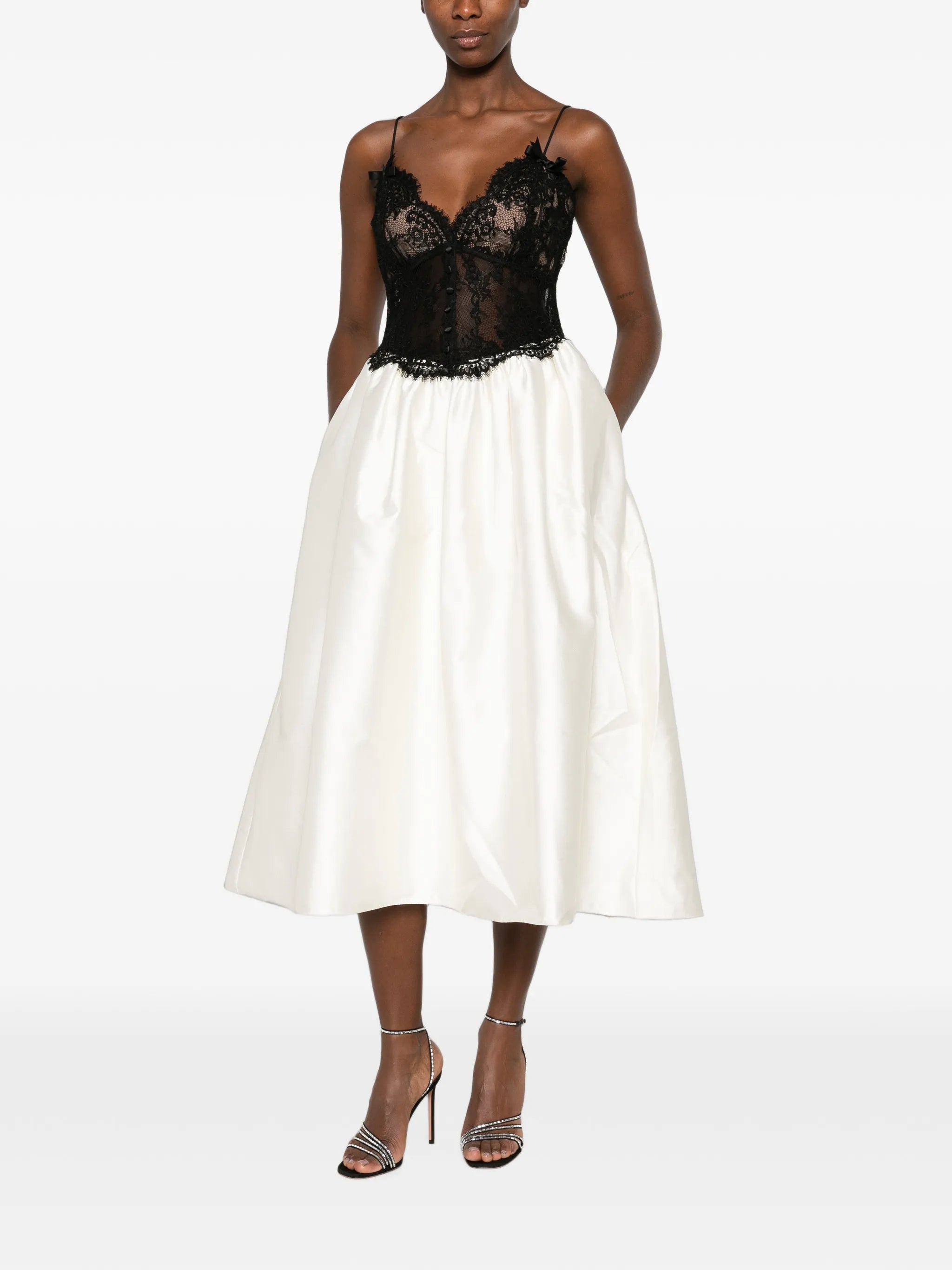 lace-bodice flared midi dress