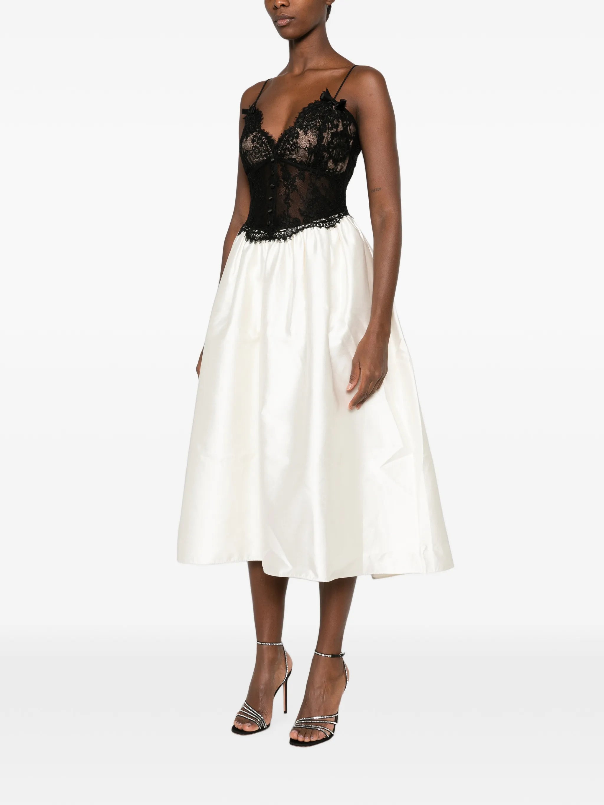 lace-bodice flared midi dress