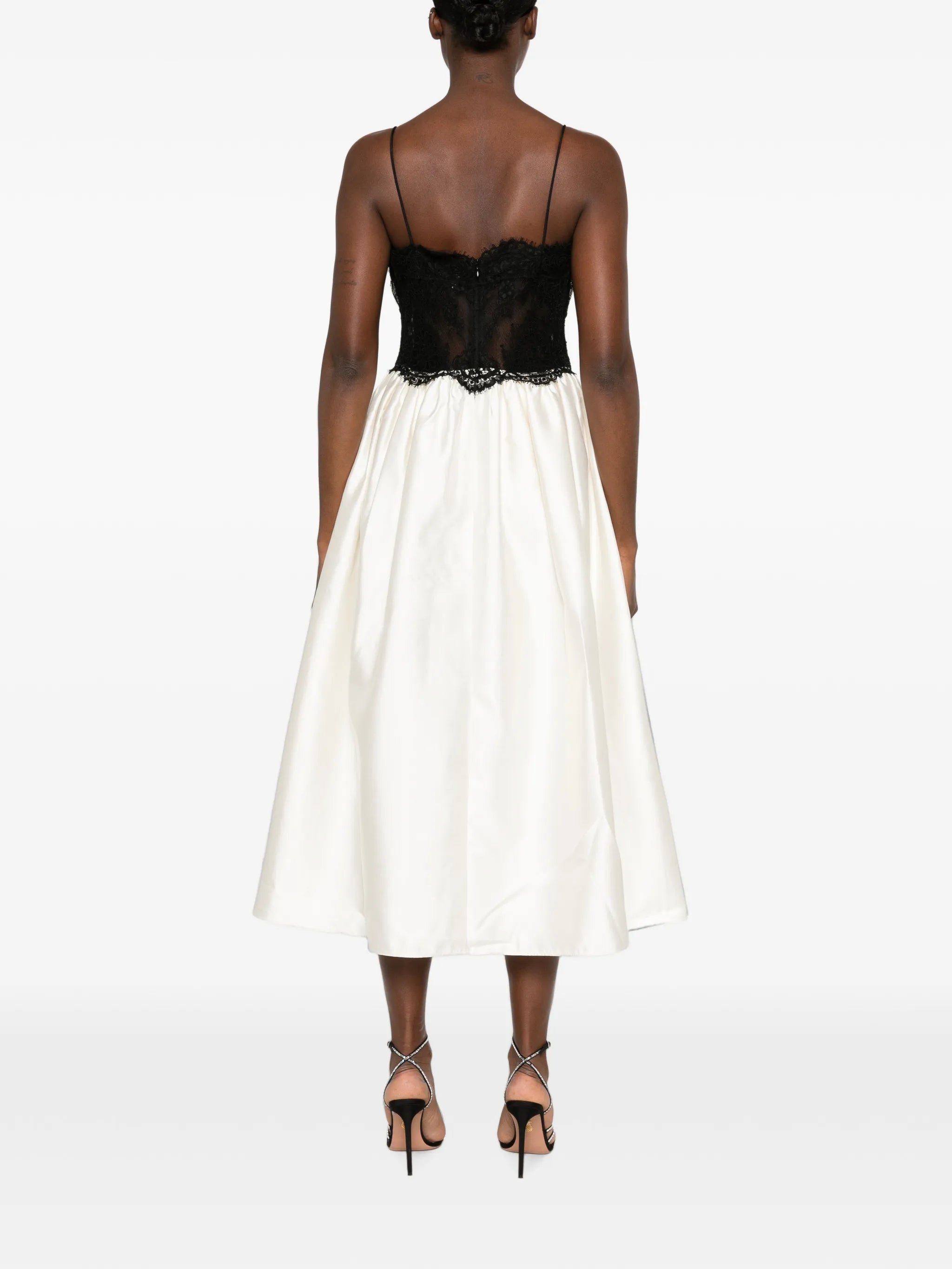 lace-bodice flared midi dress