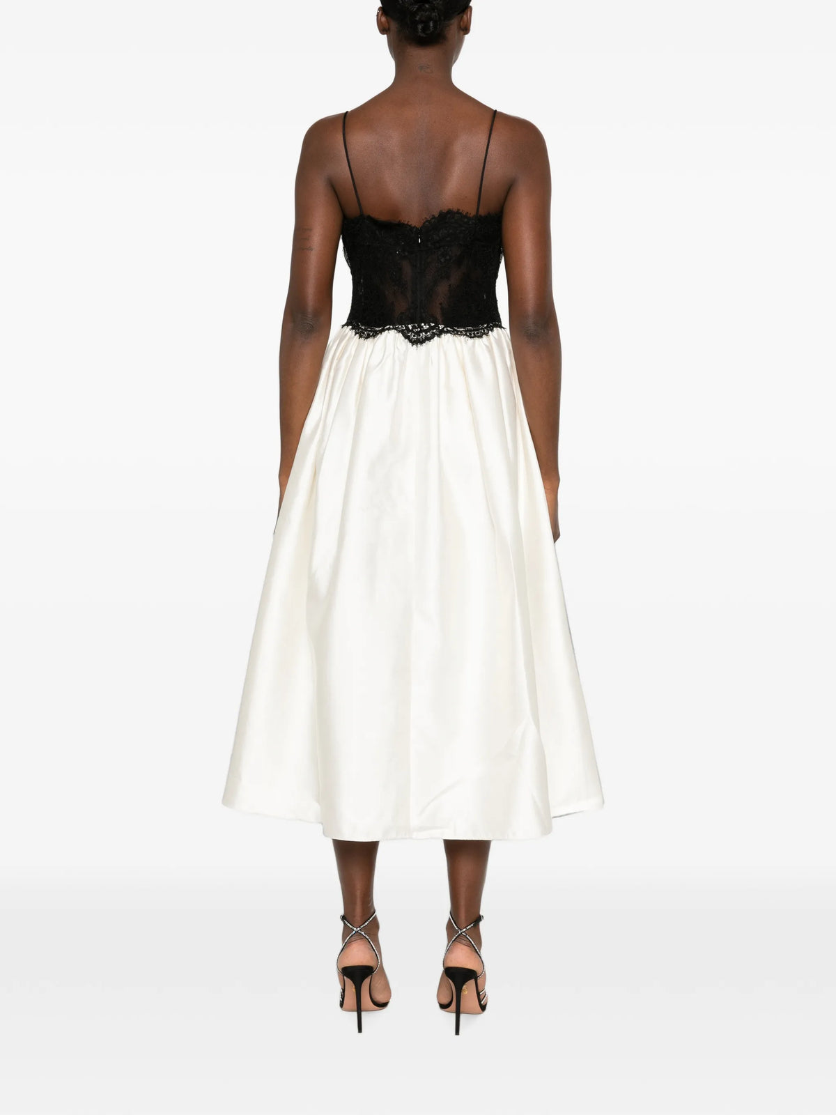 taffeta contrast lace midi dress