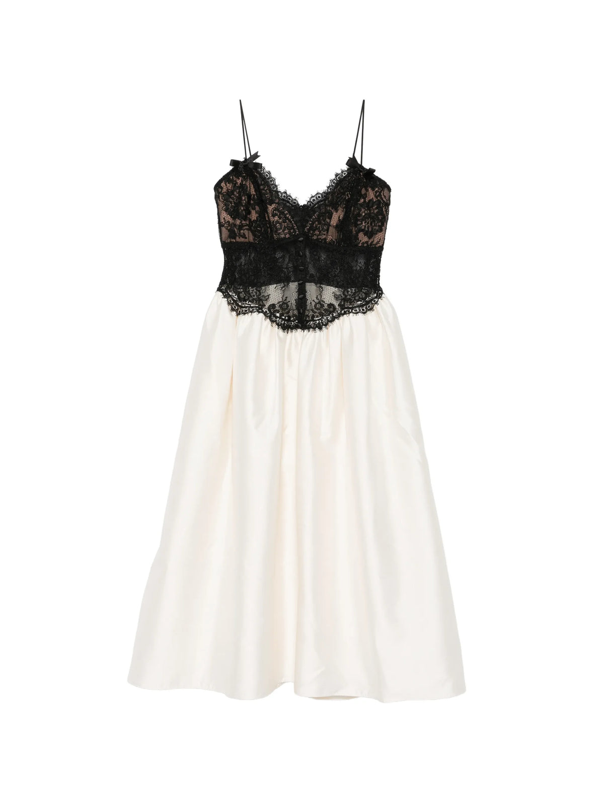 taffeta contrast lace midi dress