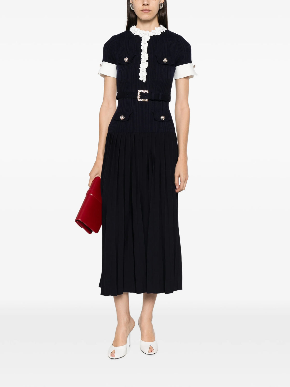 navy rib knit midi dress