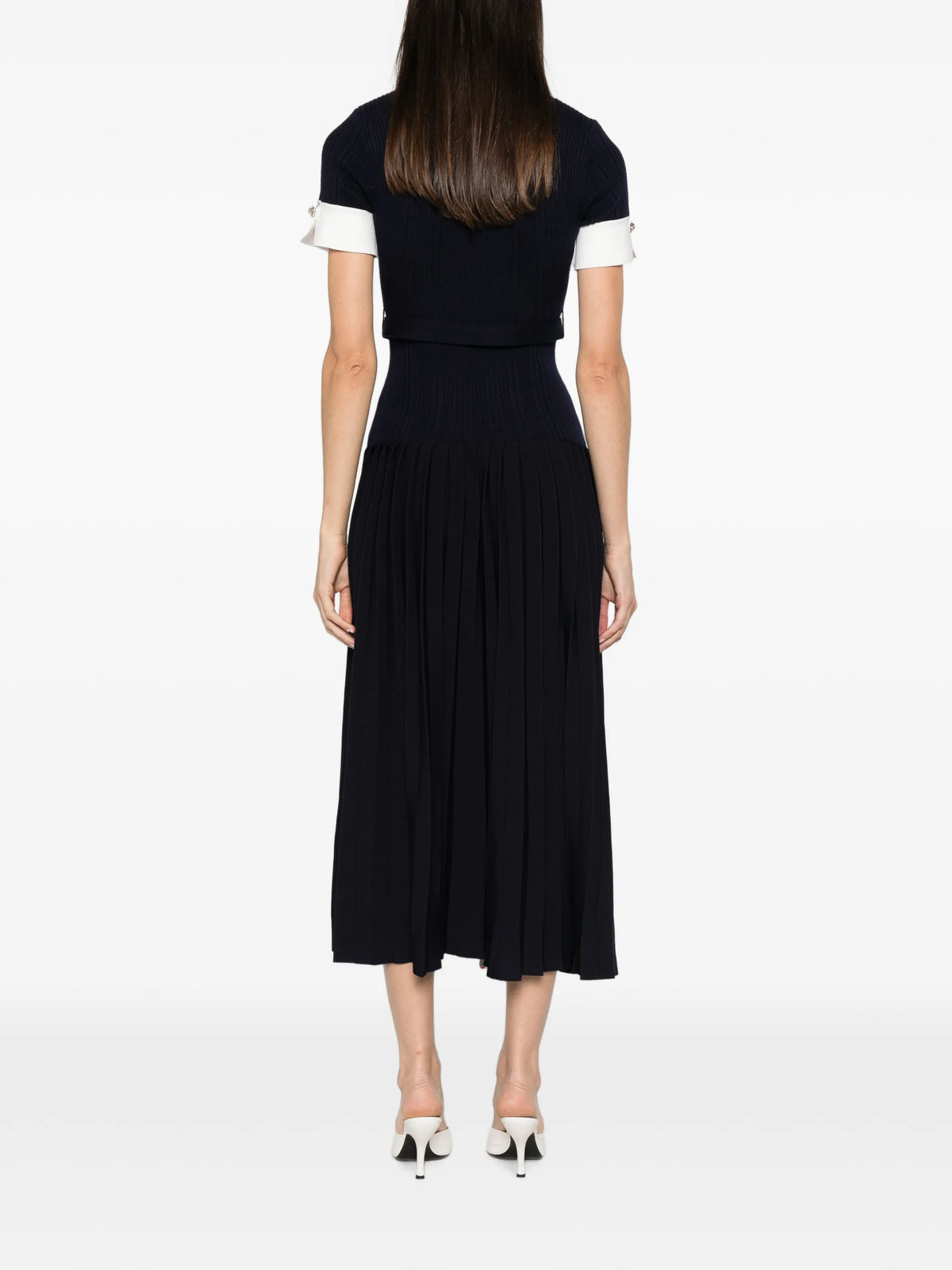 navy rib knit midi dress