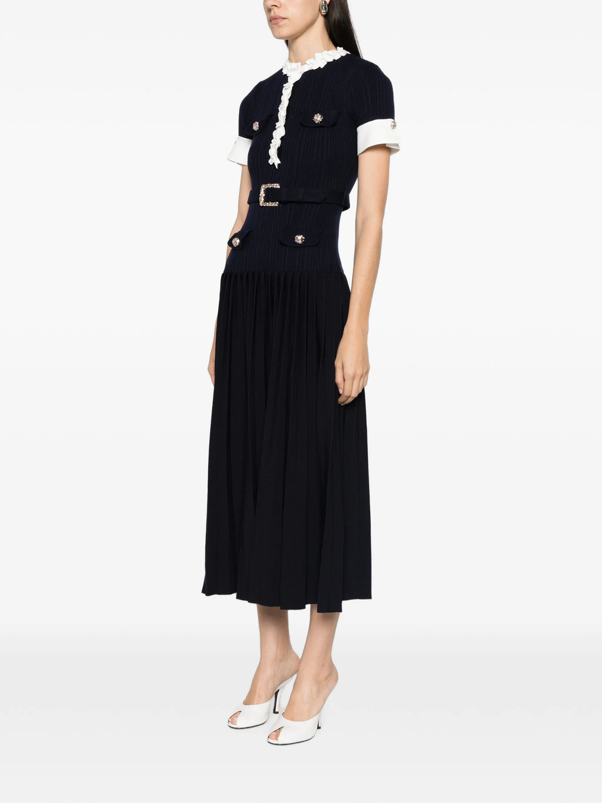 navy rib knit midi dress