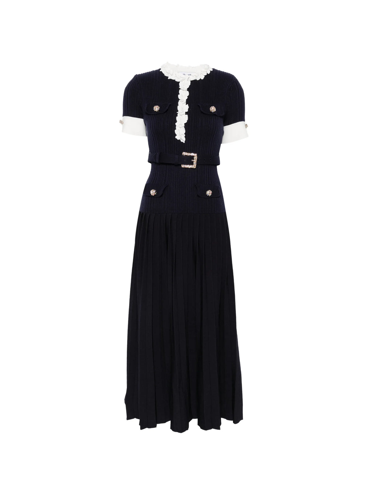 navy rib knit midi dress