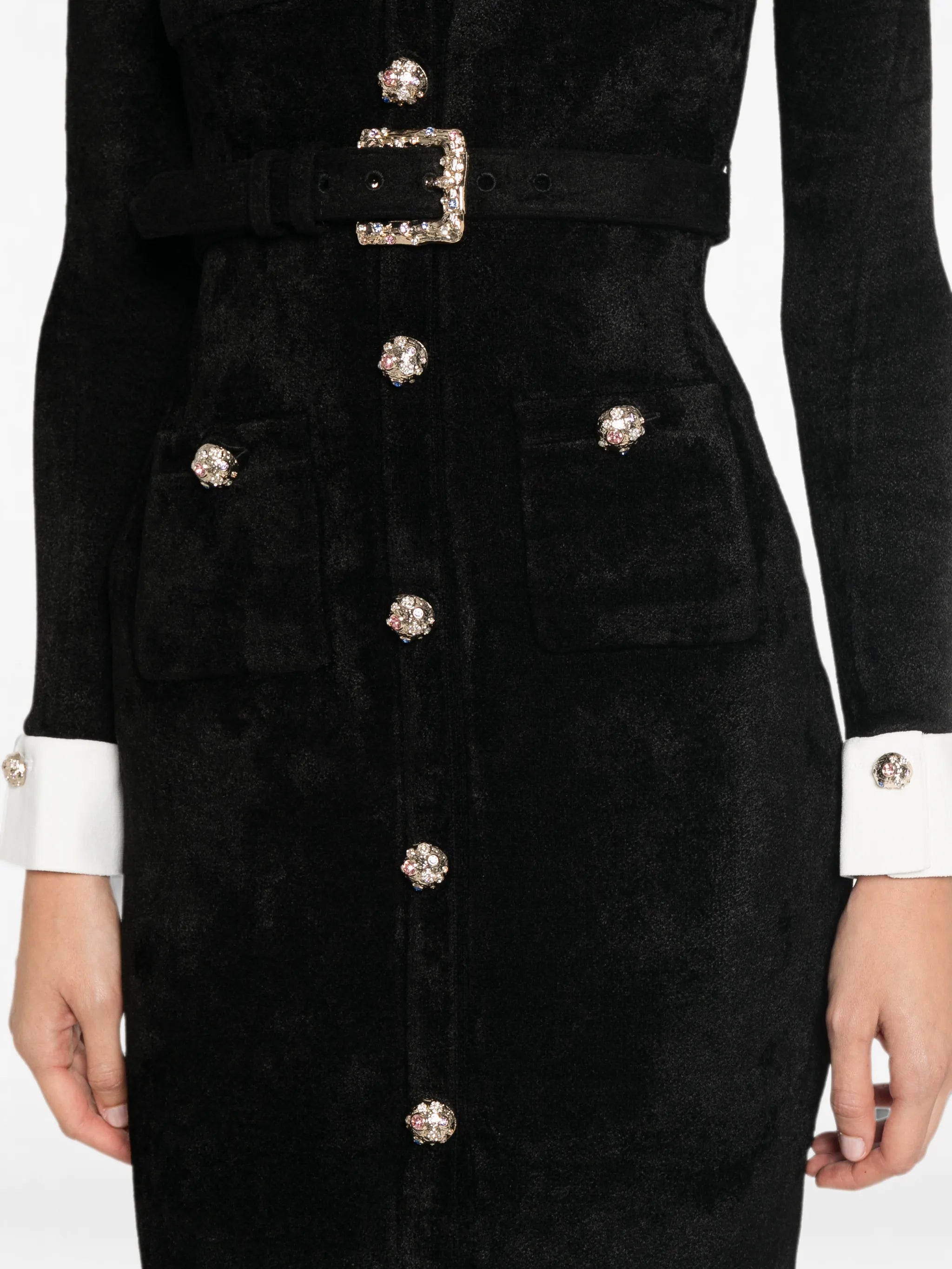belted button-down midi dress