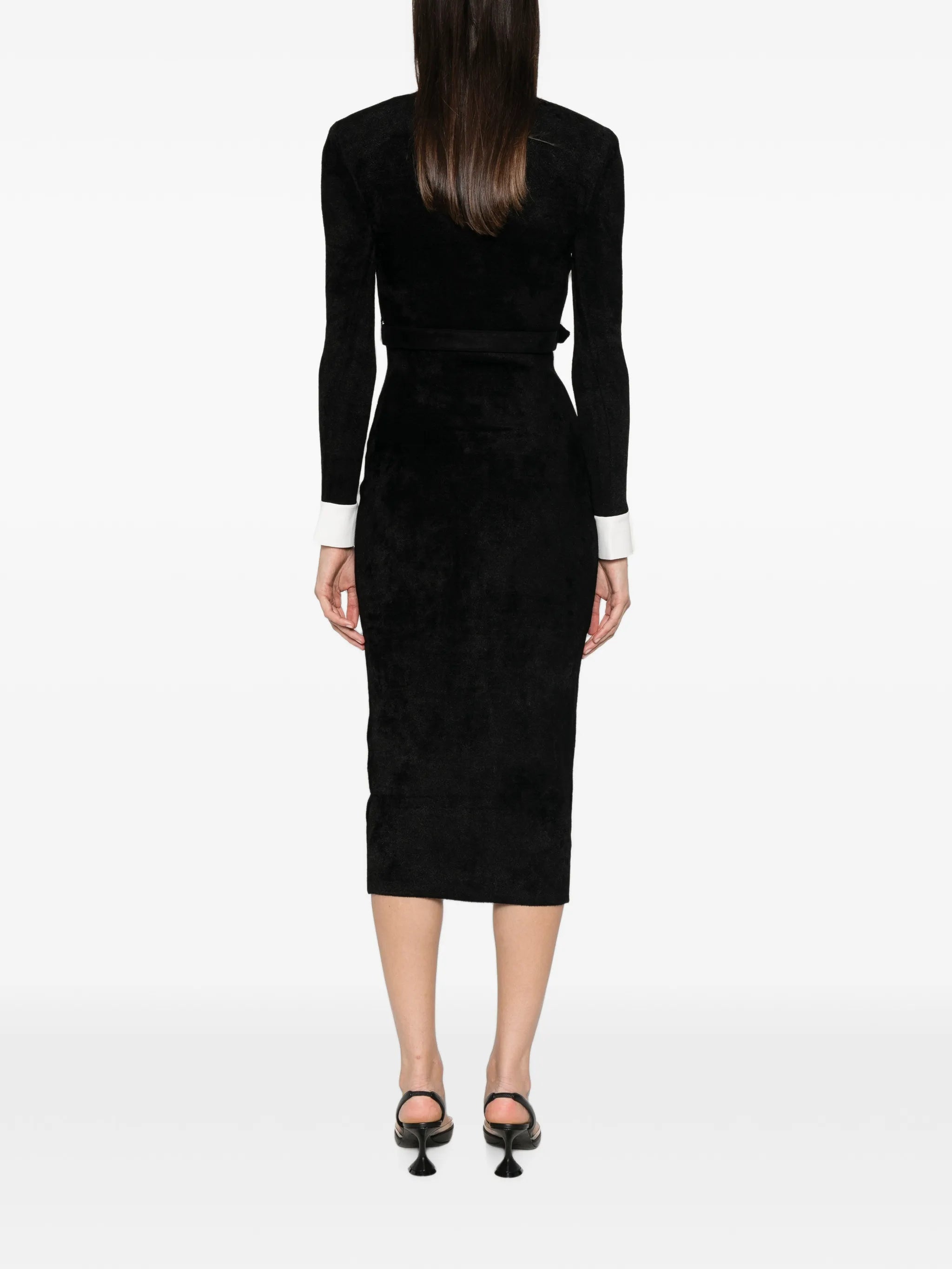 belted button-down midi dress
