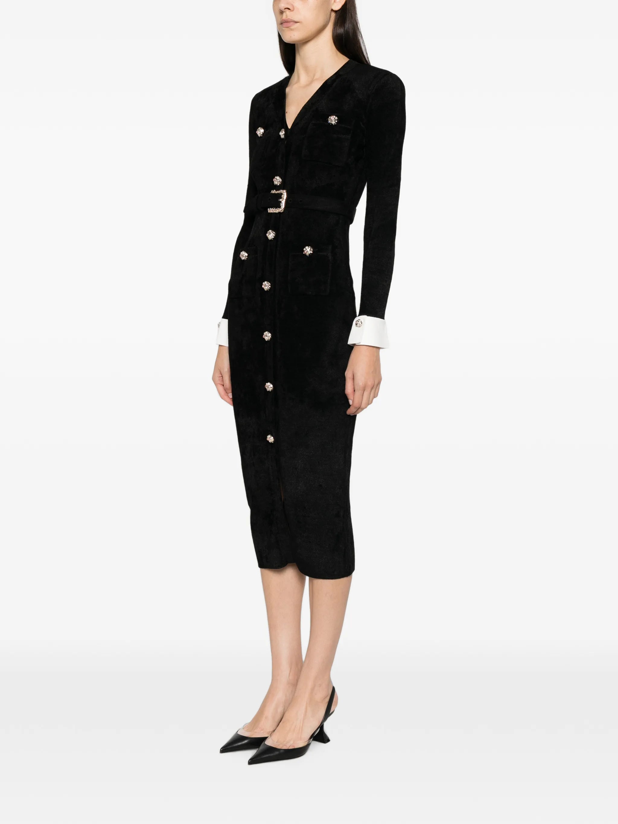 belted button-down midi dress