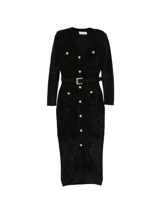 belted button-down midi dress