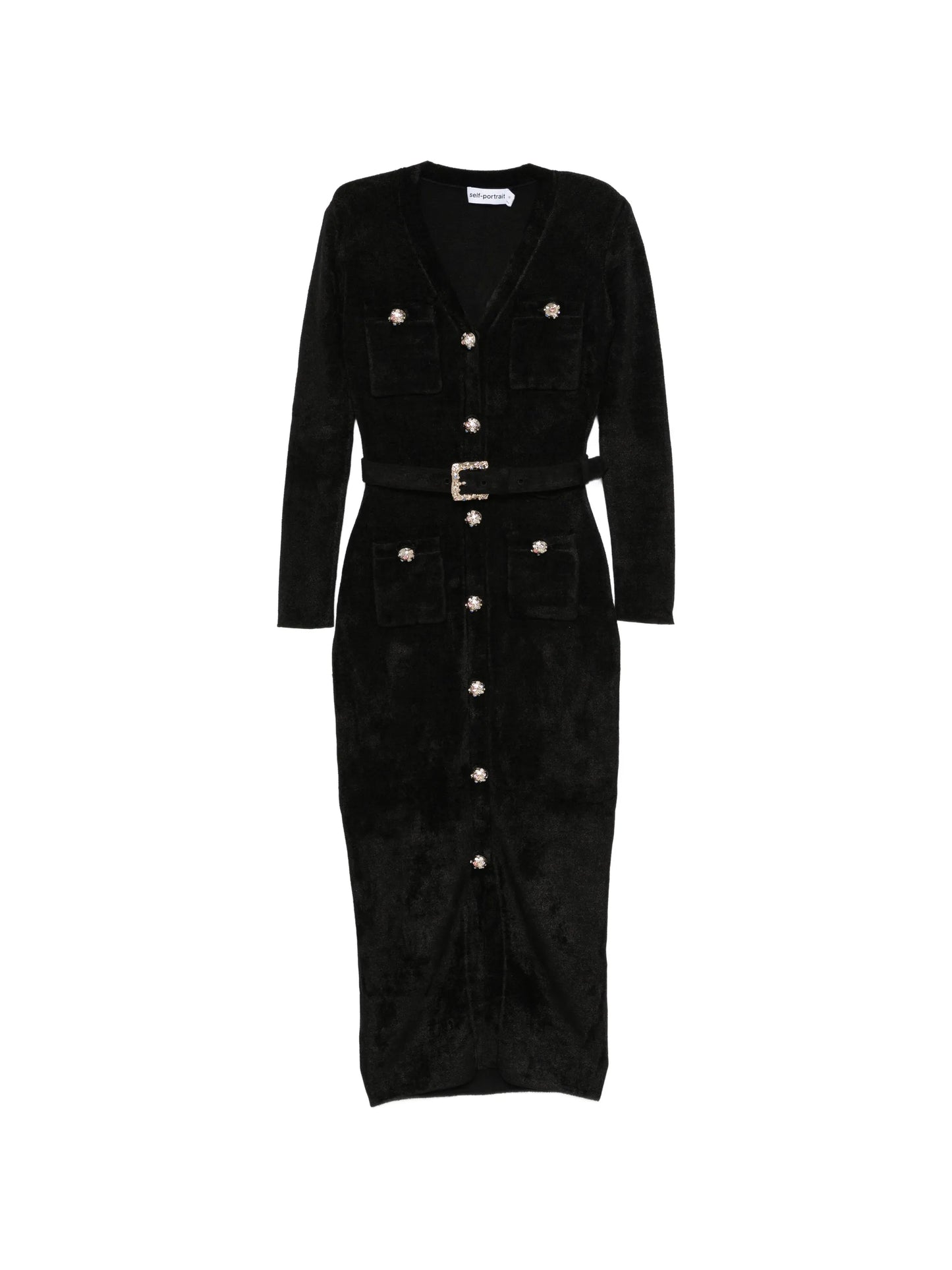 black chenille knit midi dress