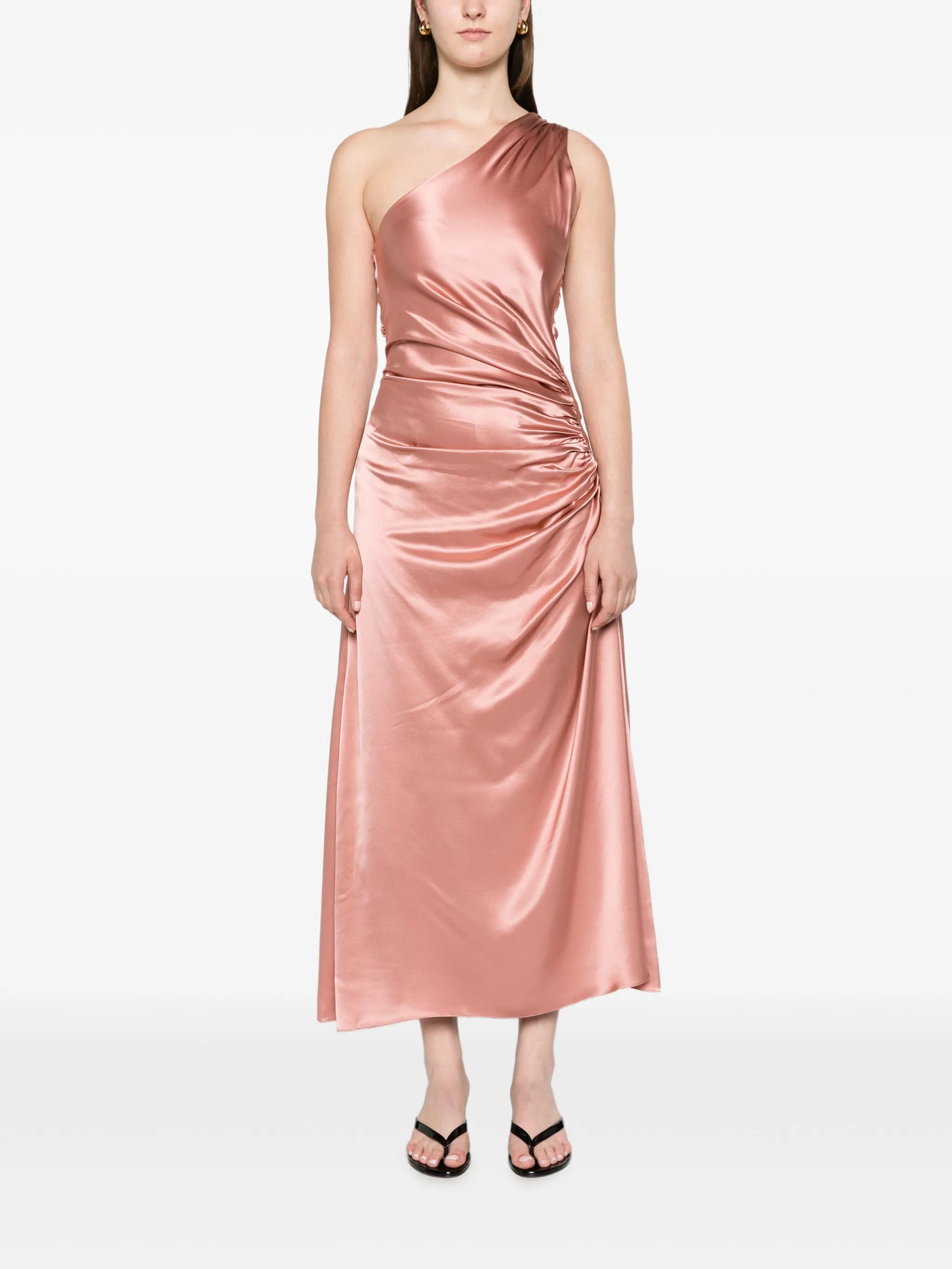 one-shoulder drape dress