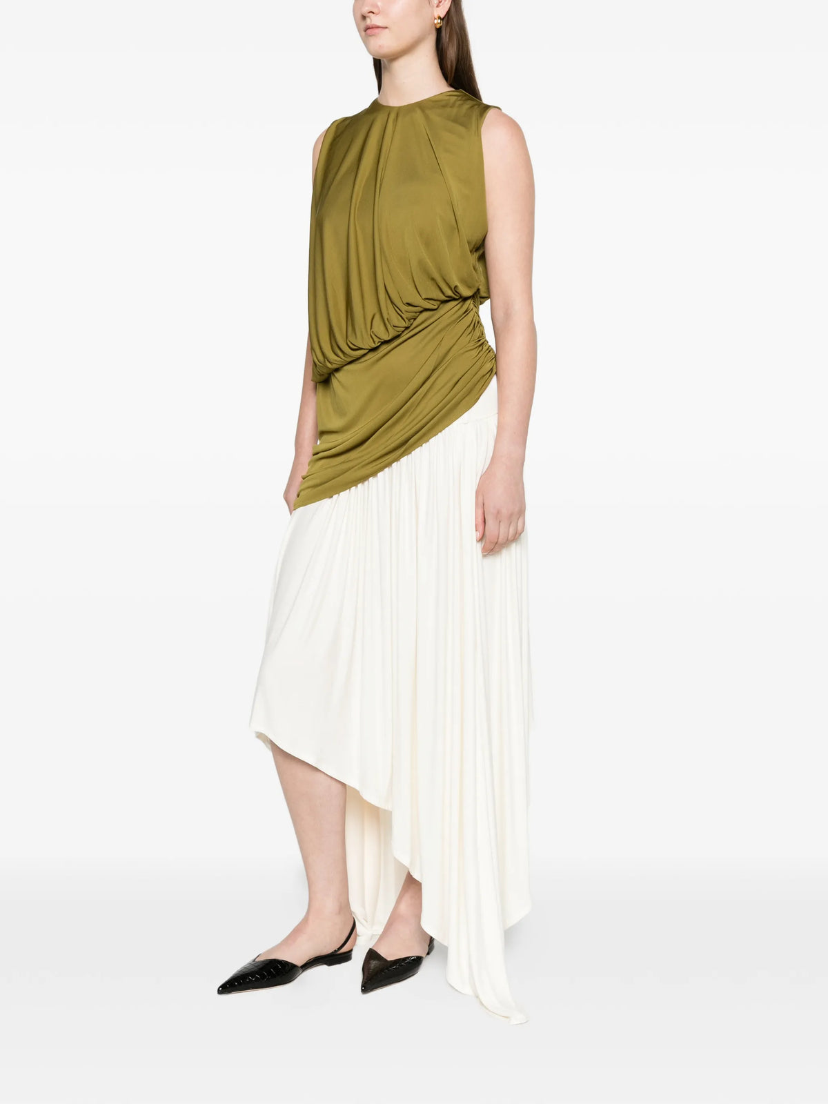 layered drape top in green