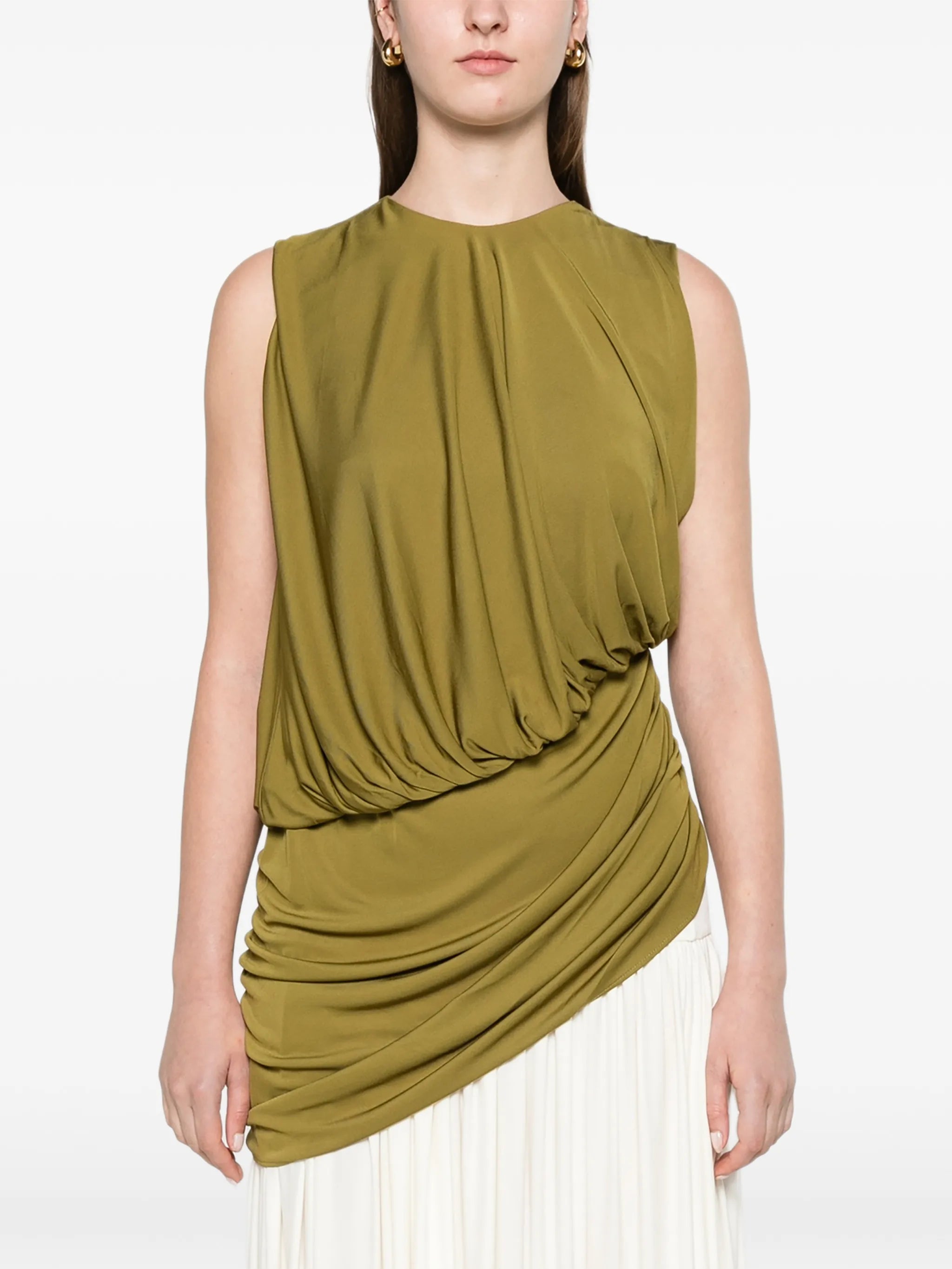 layered drape top in green