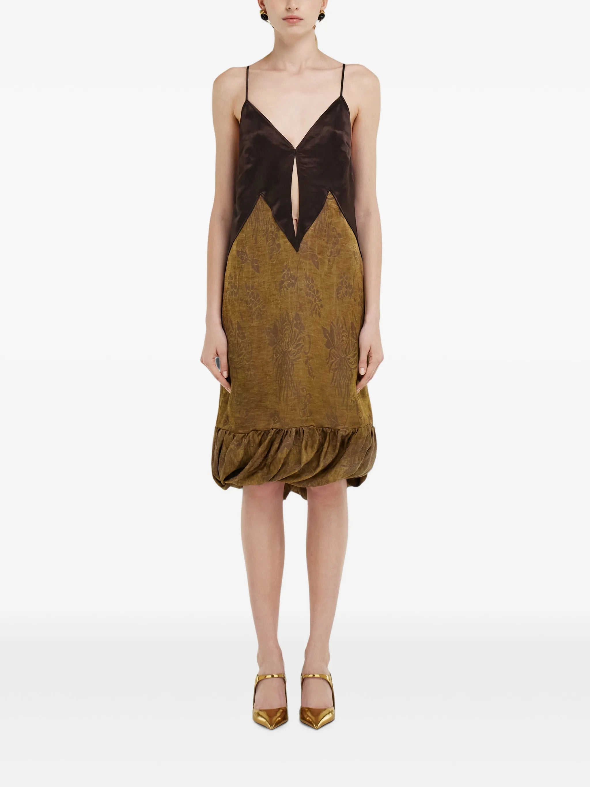 satin and linen slip dress