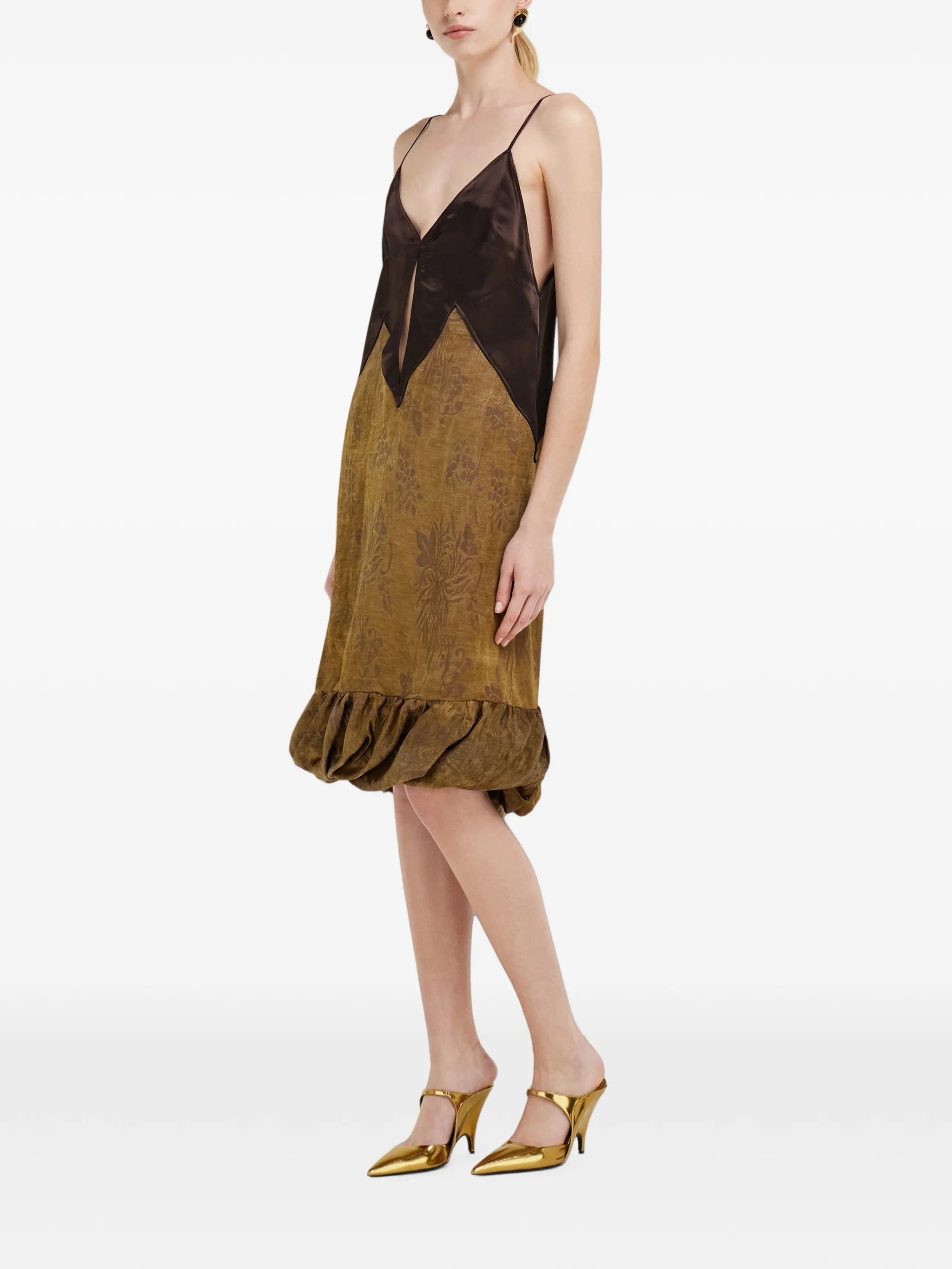 satin and linen slip dress