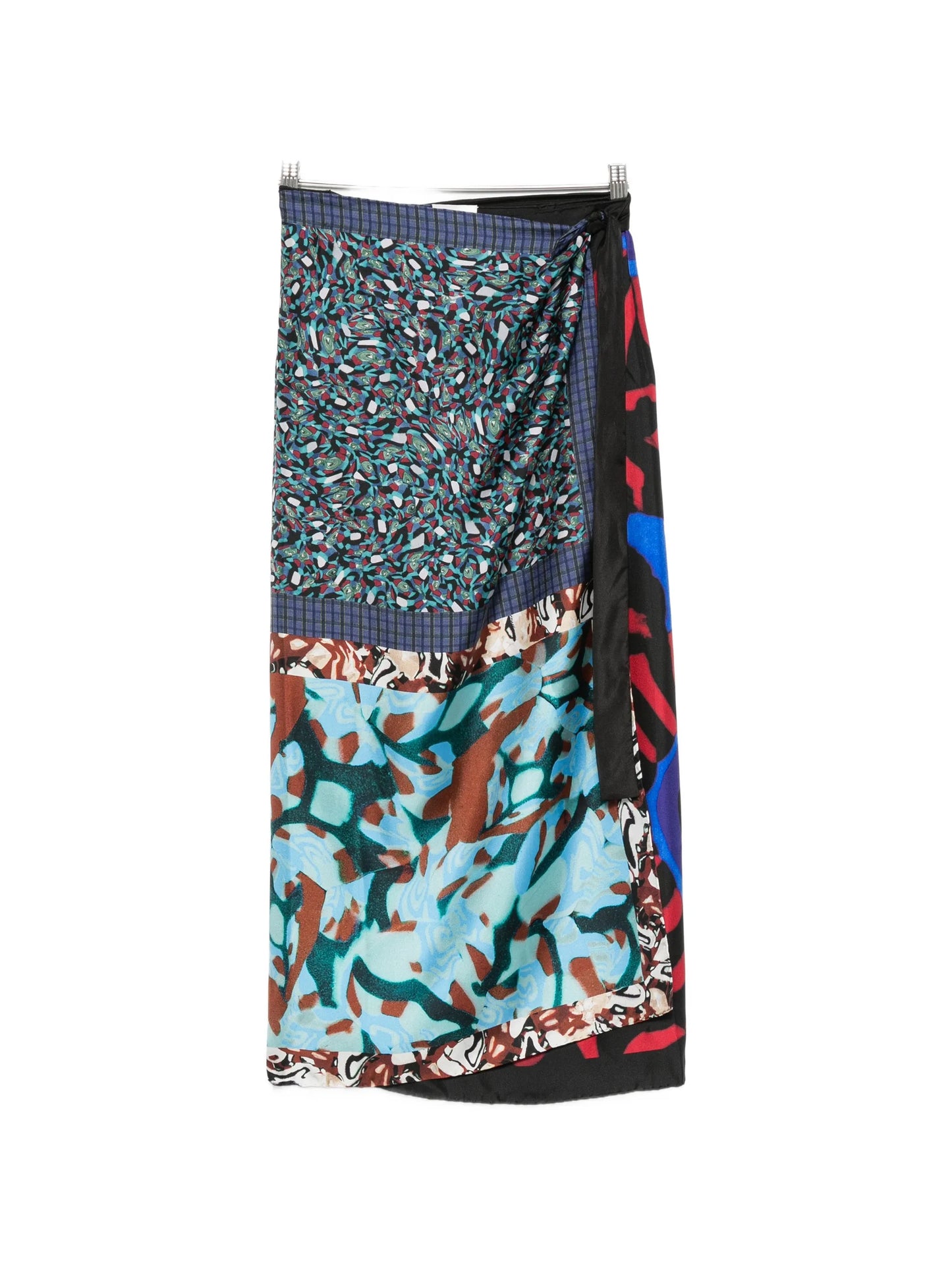 patchwork-print wrap midi skirt
