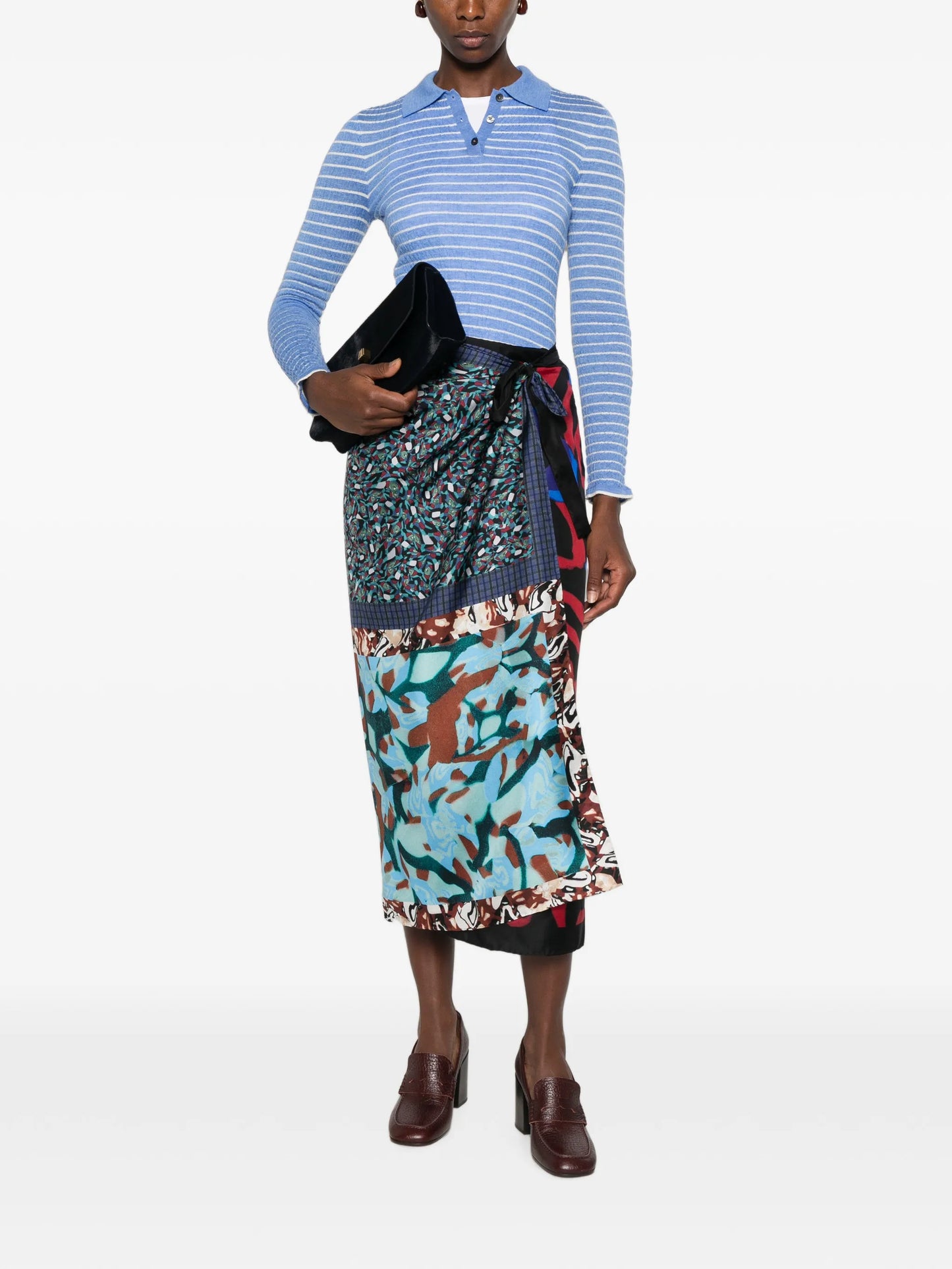 patchwork-print wrap midi skirt
