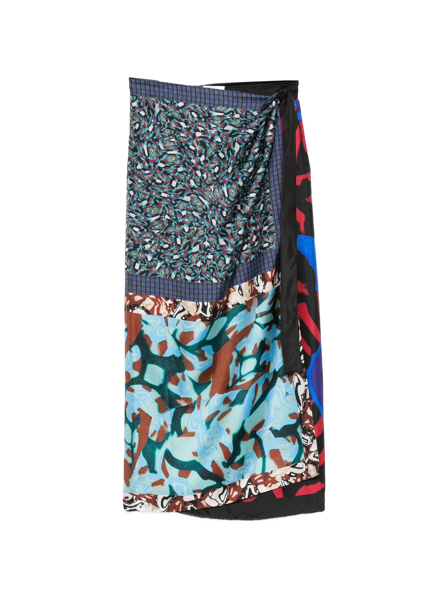 patchwork-print wrap midi skirt