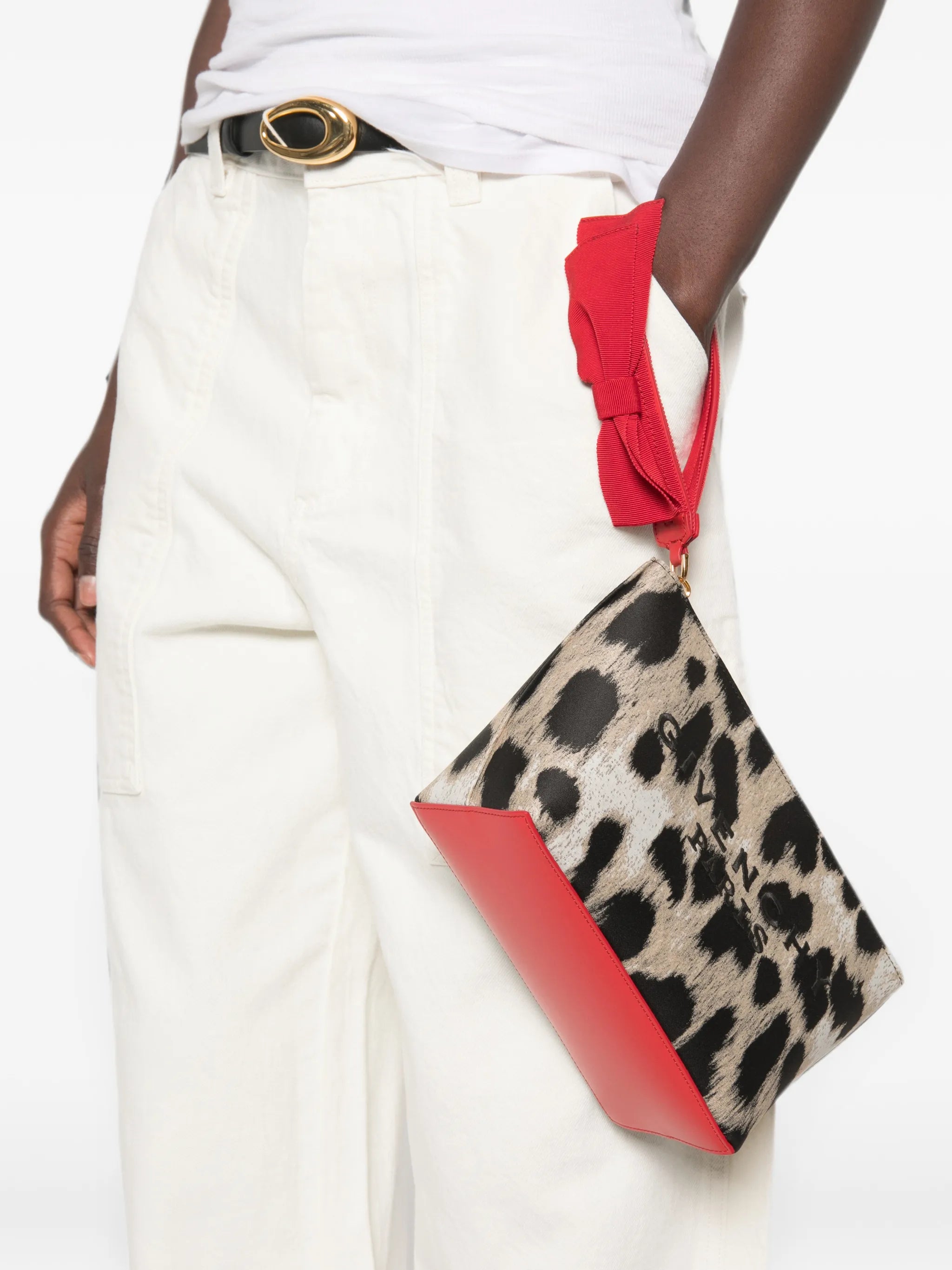 leopard-print logo-print clutch bag