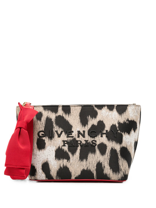 leopard-print logo-print clutch bag