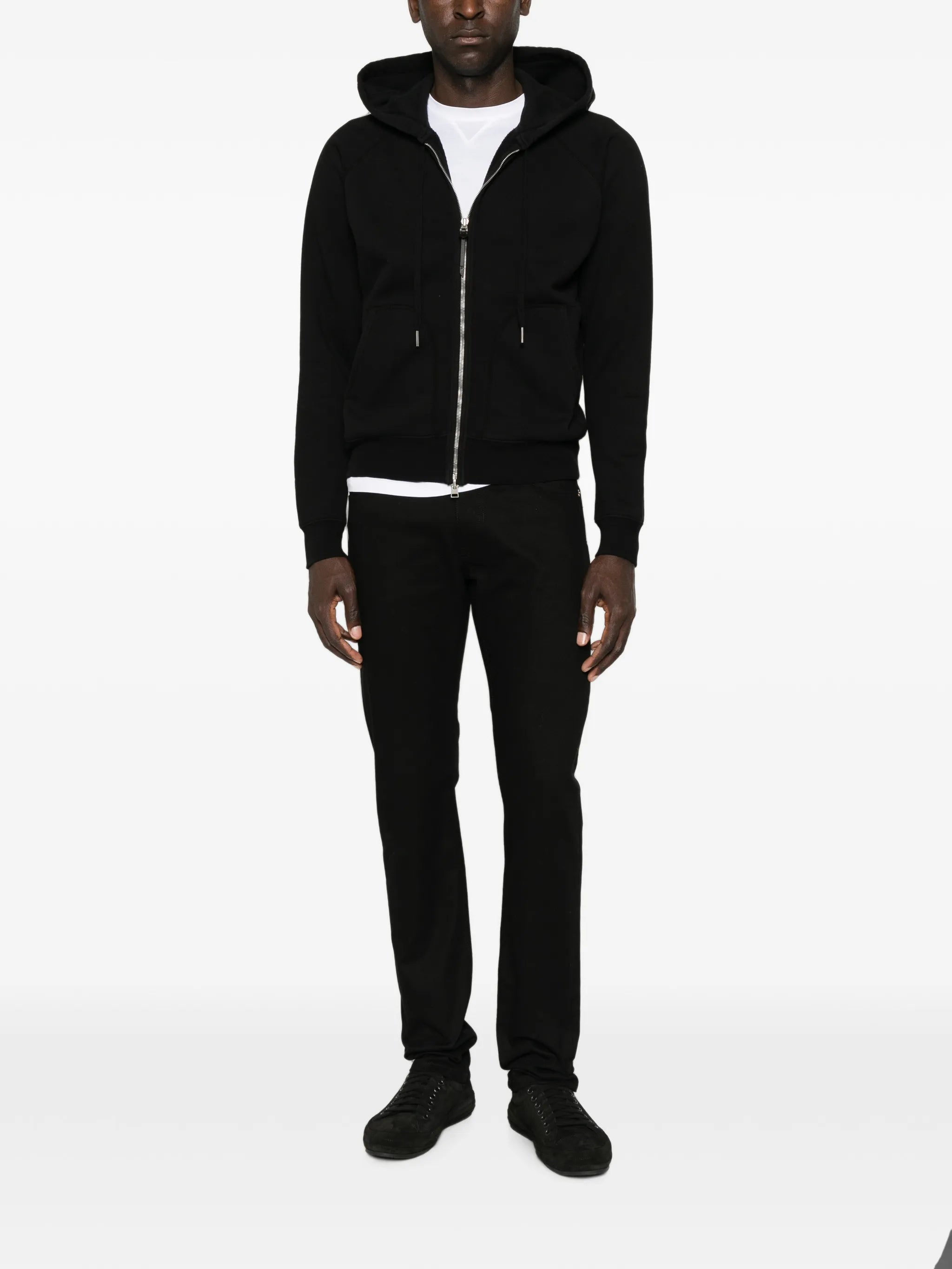 zip-fastening drawstring hoodie