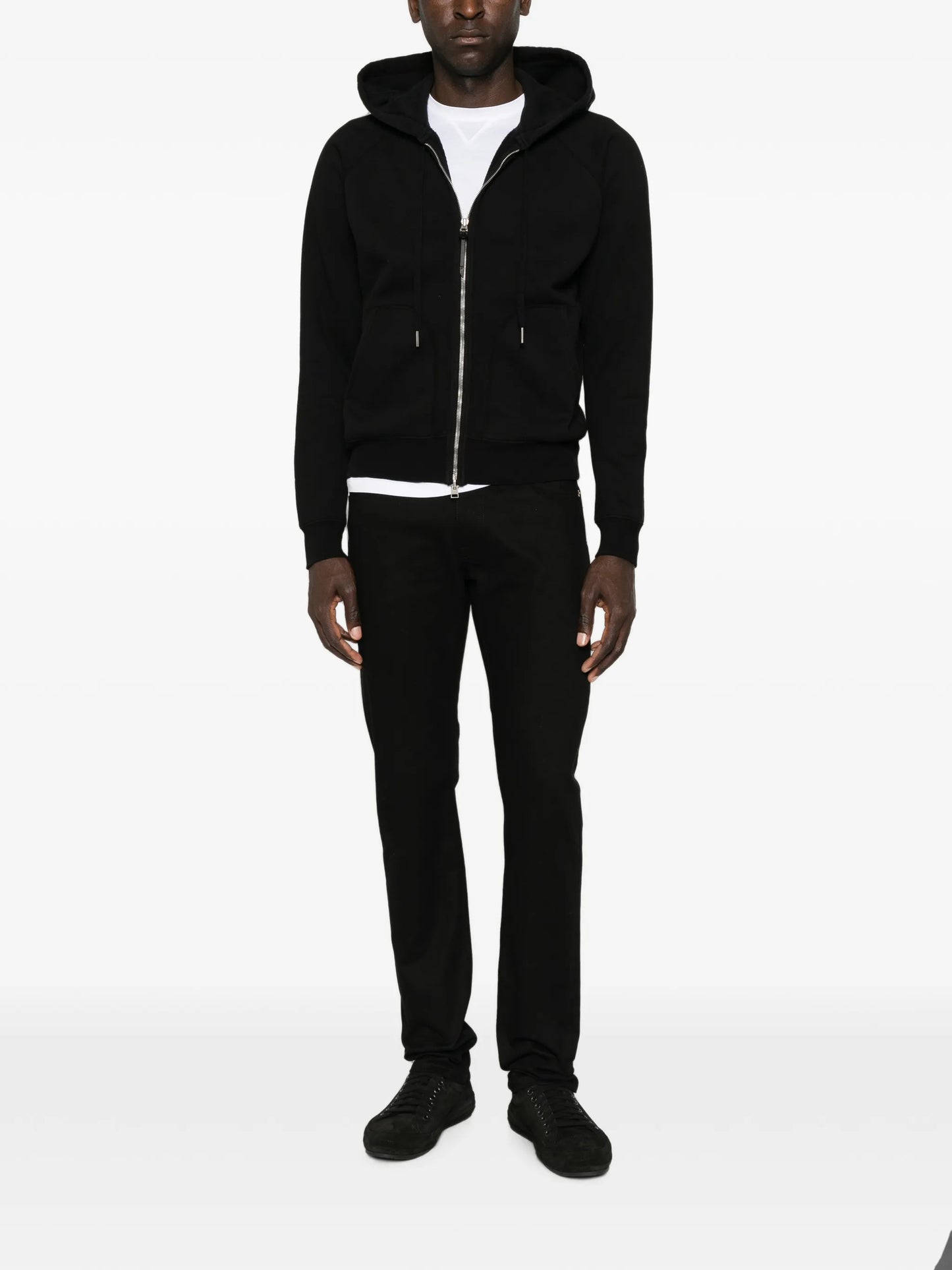 zip-fastening drawstring hoodie