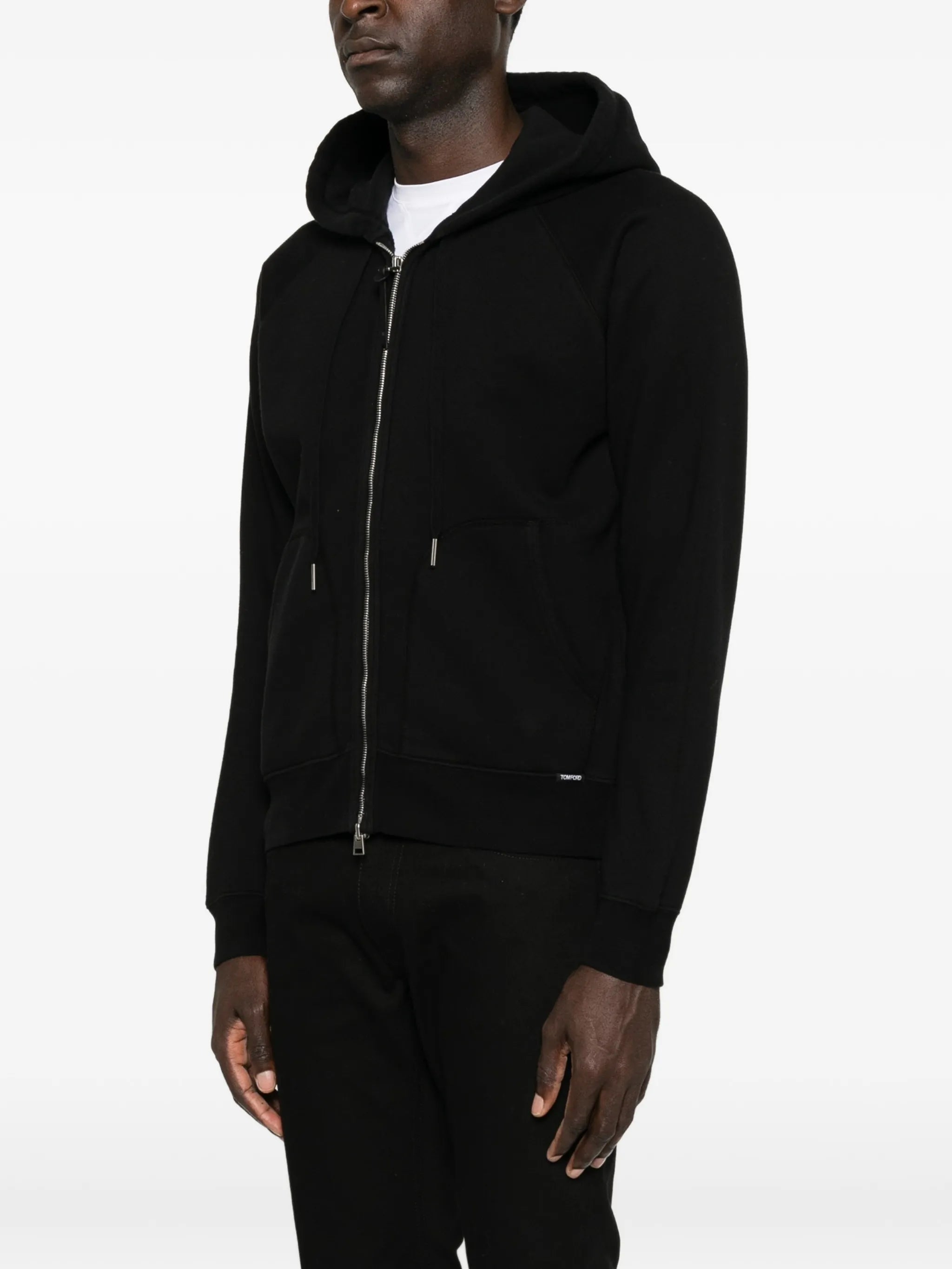 zip-fastening drawstring hoodie