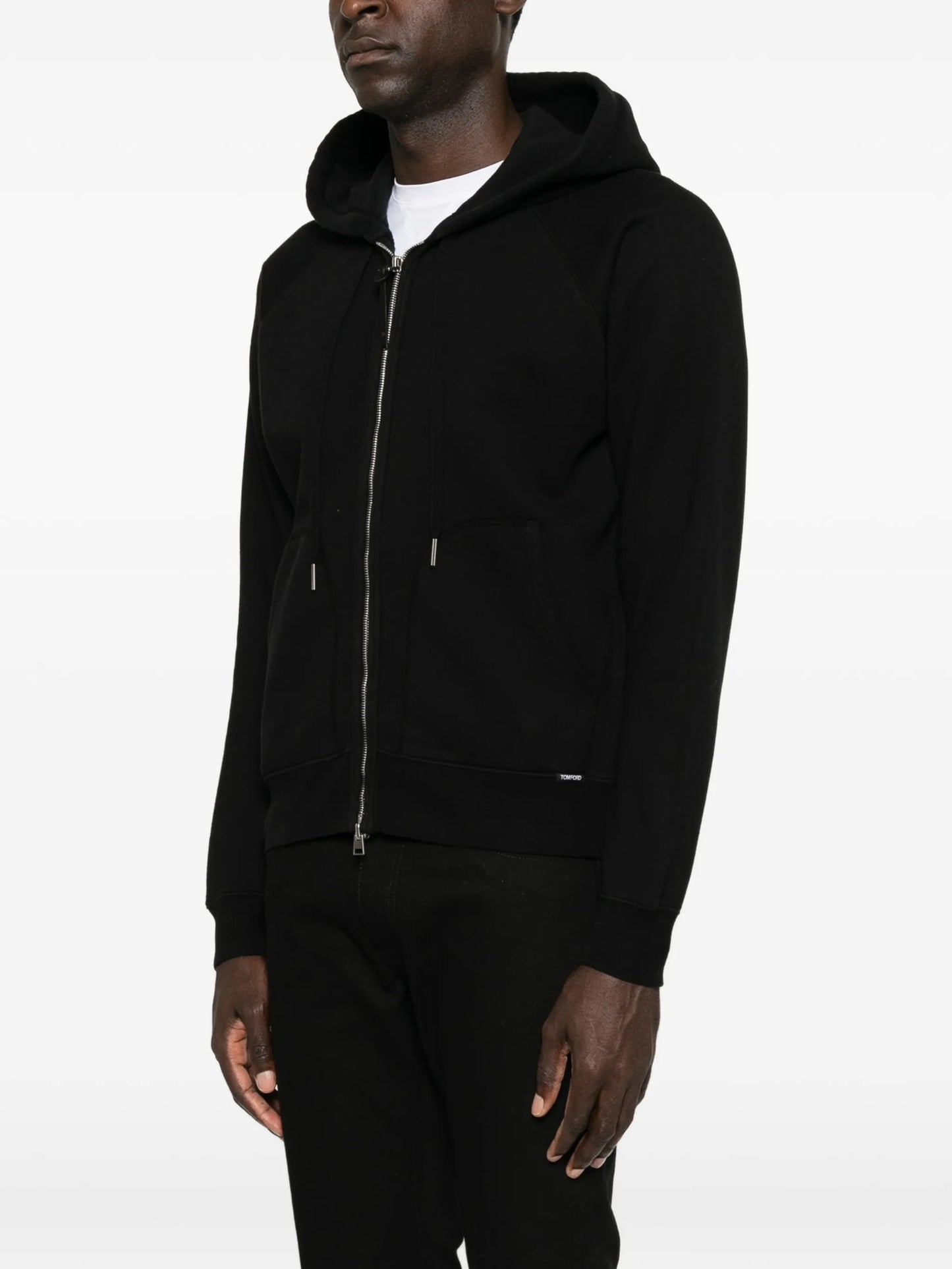 zip-fastening drawstring hoodie