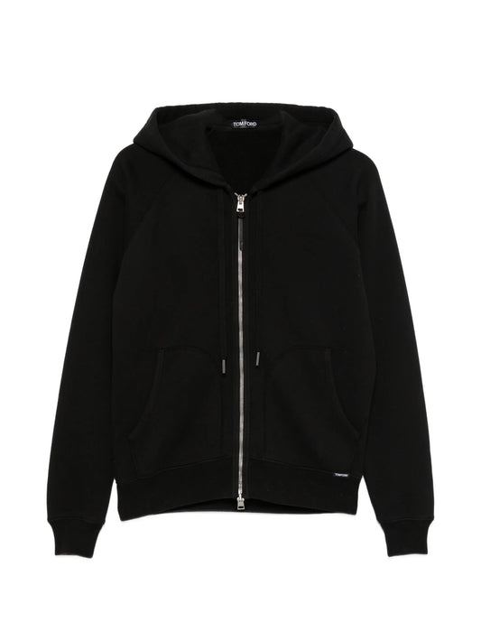 zip-fastening drawstring hoodie