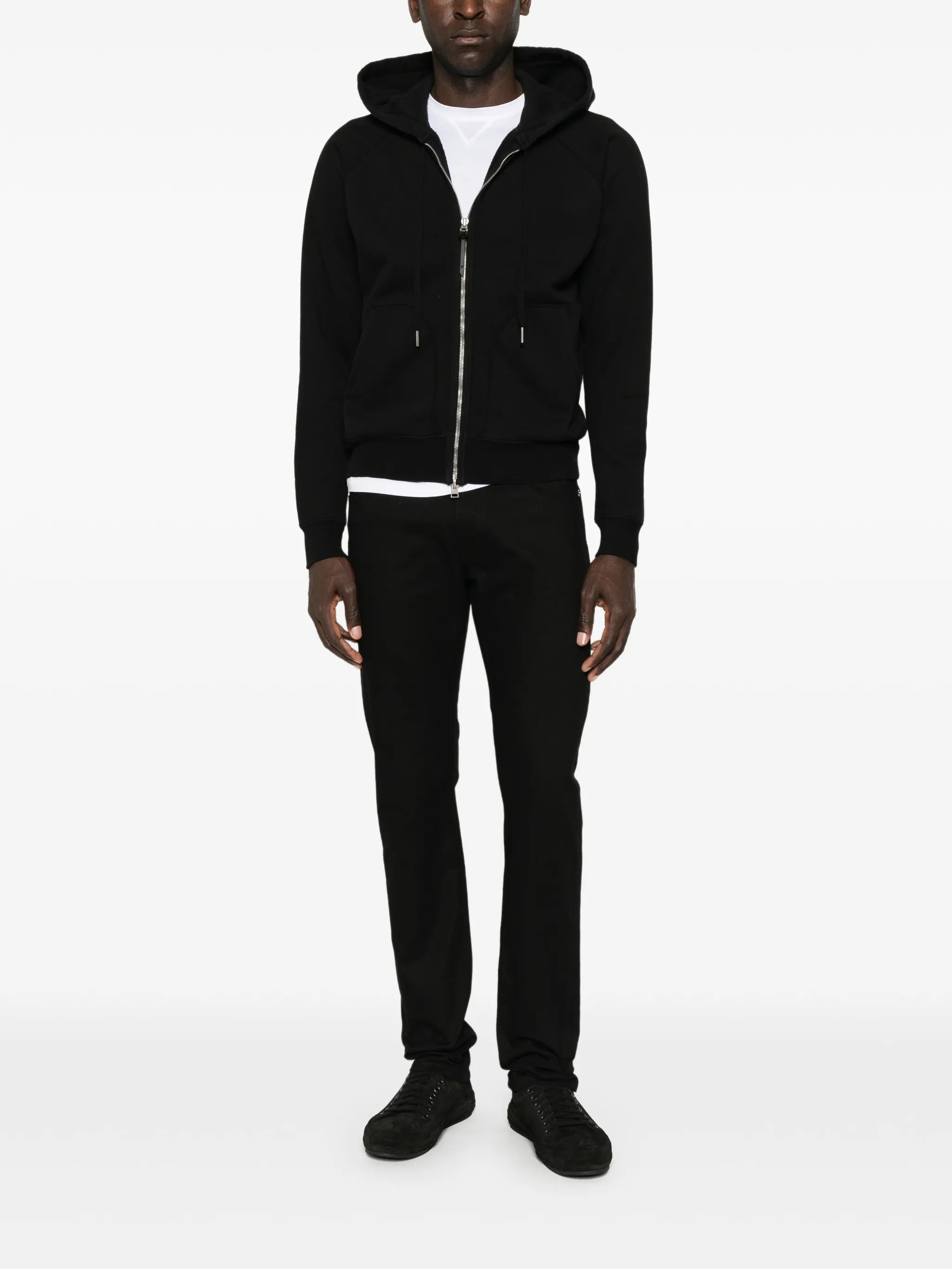 zip-fastening drawstring hoodie