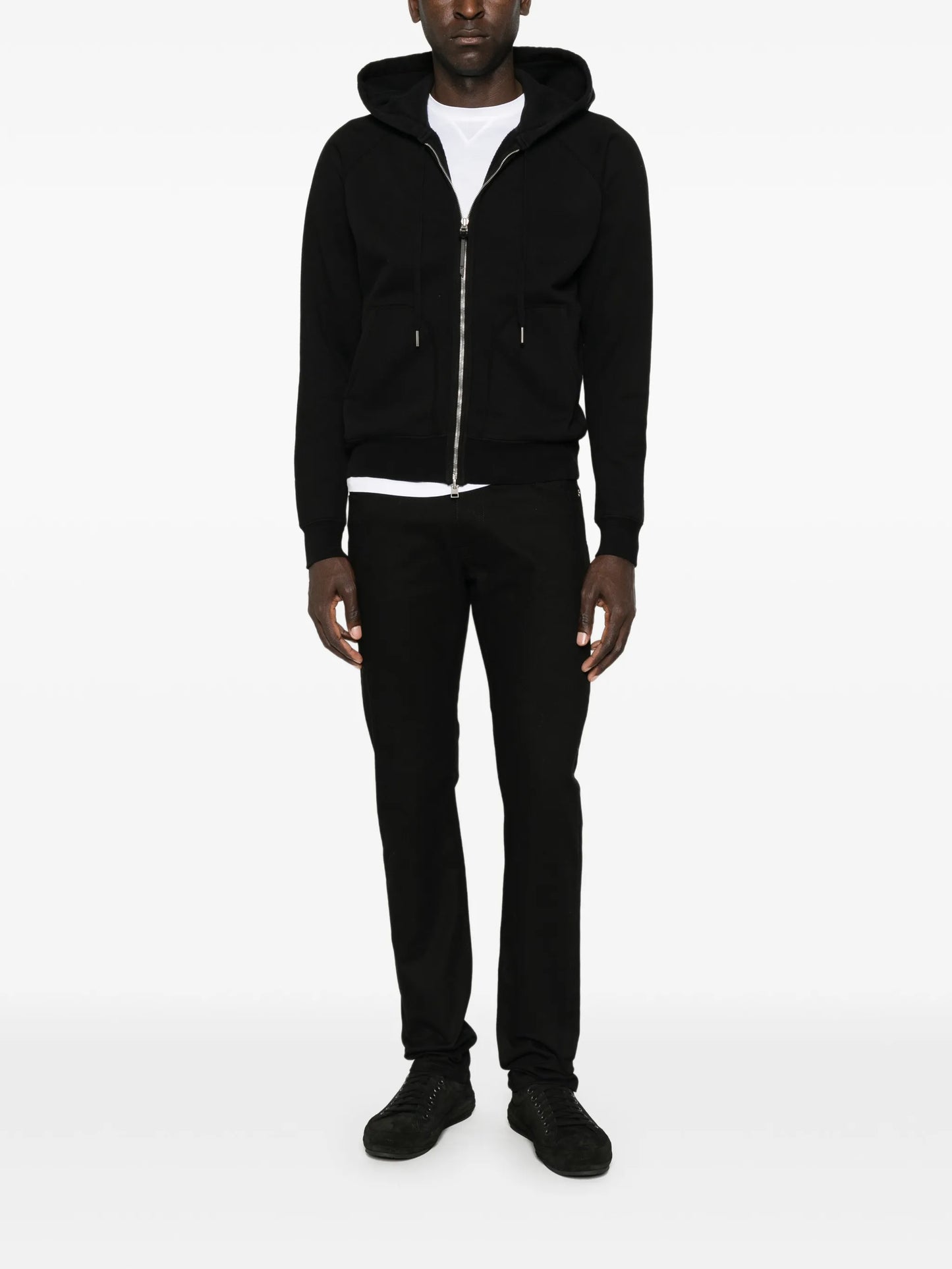 zip-fastening drawstring hoodie