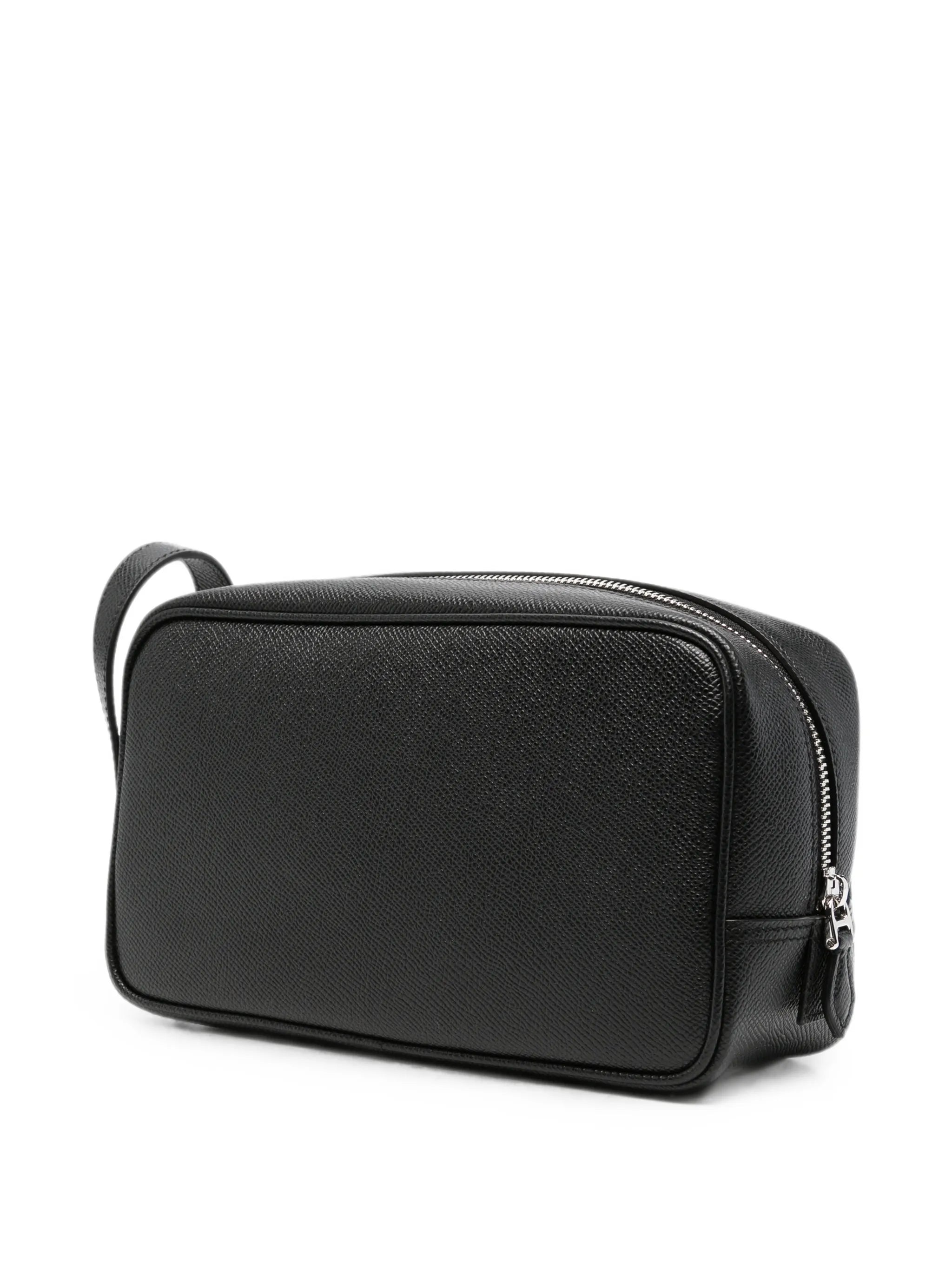 logo-plaque pebbled-leather wash bag