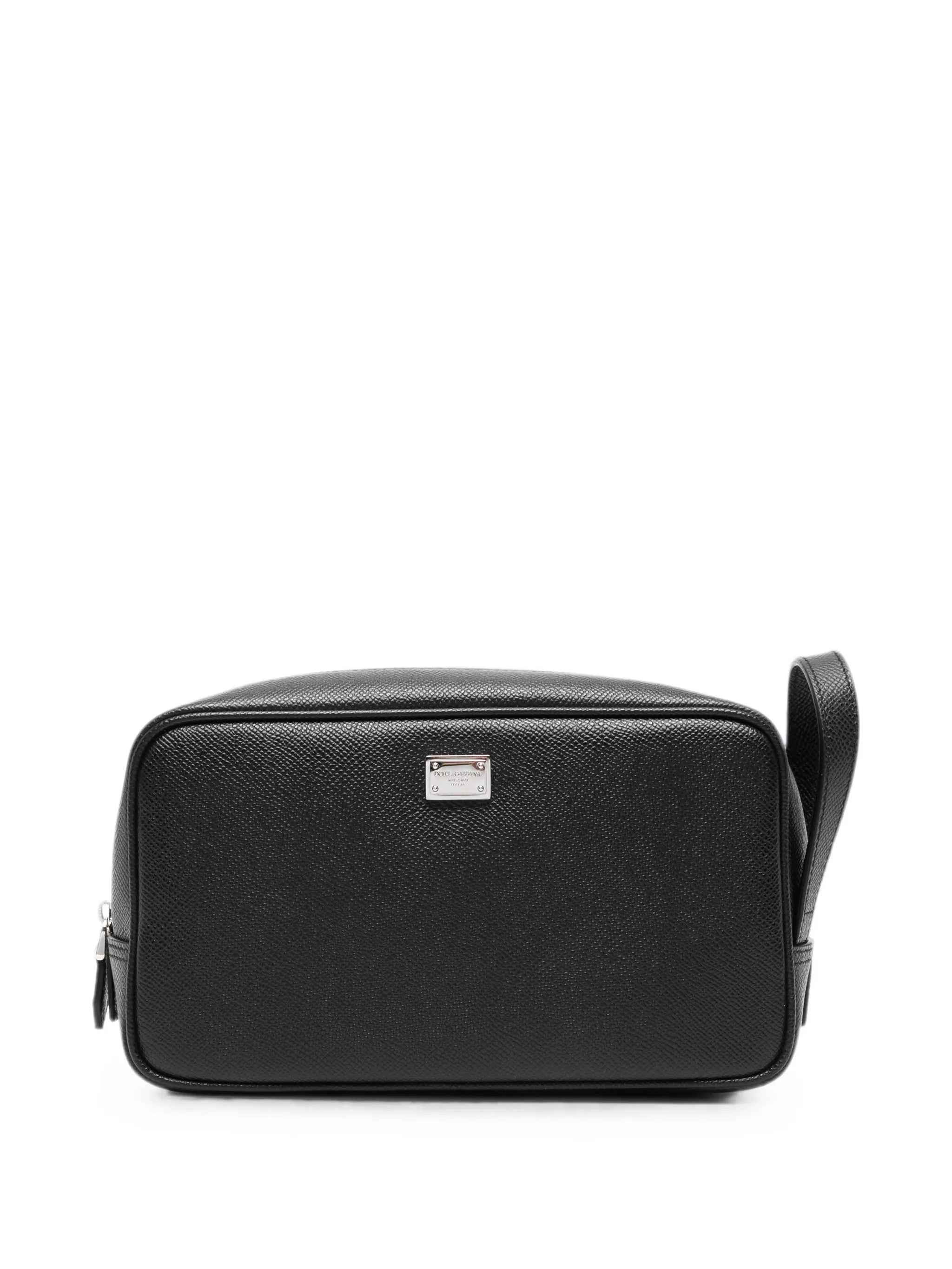 logo-plaque pebbled-leather wash bag