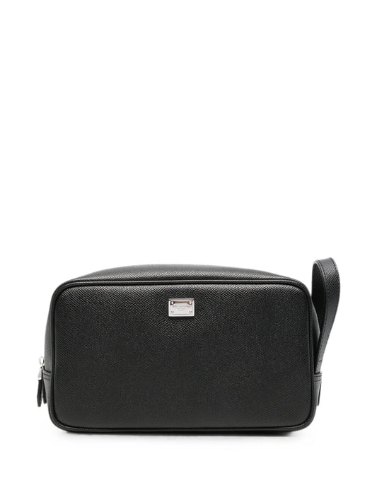 logo-plaque pebbled-leather wash bag