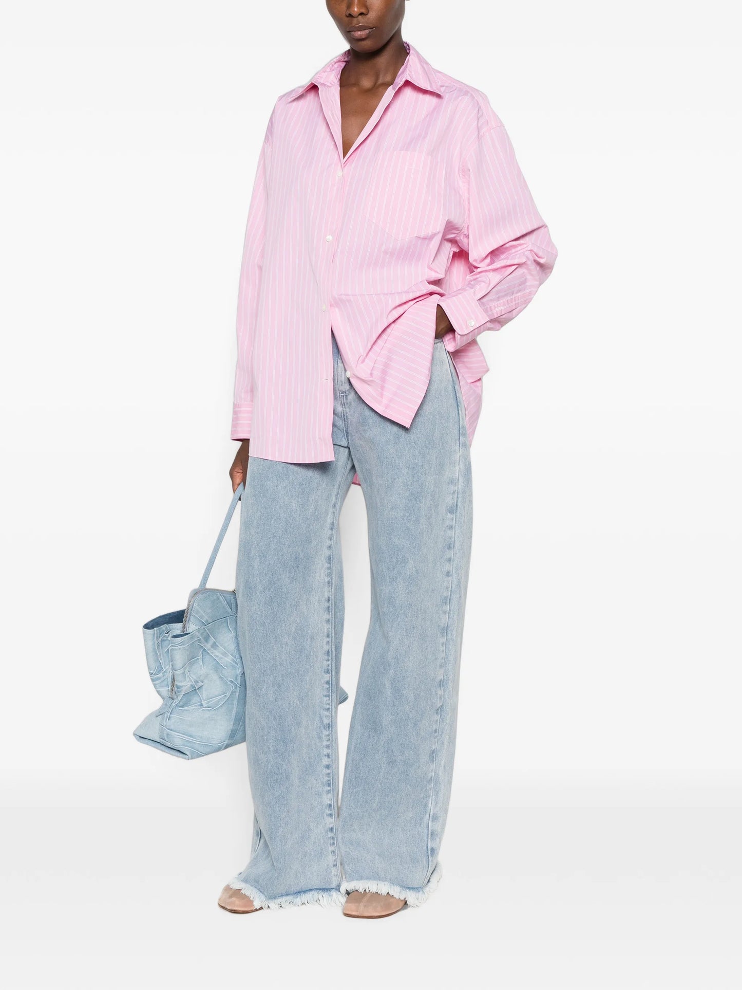 vertical-stripe chest-pocket shirt