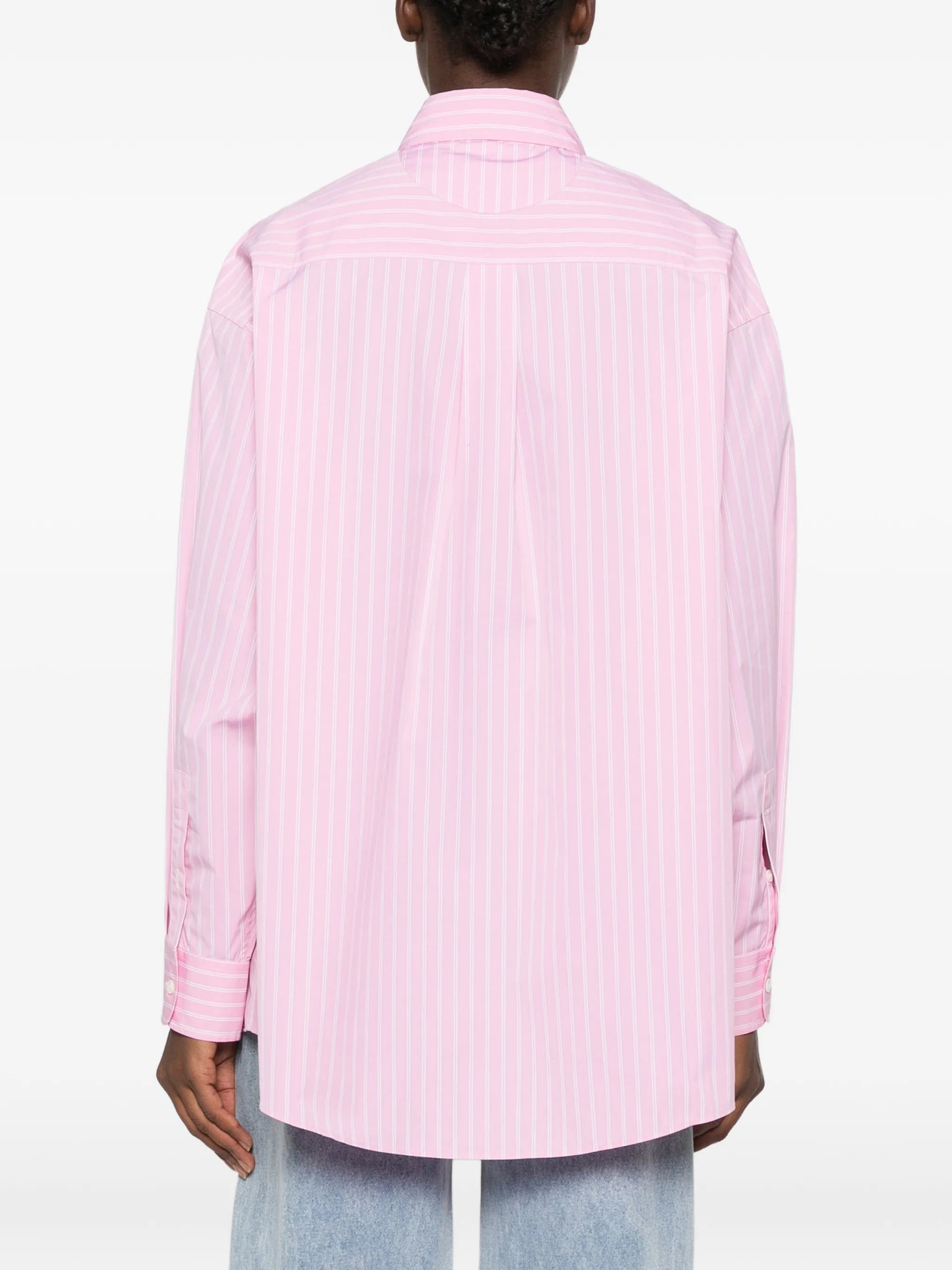 vertical-stripe chest-pocket shirt