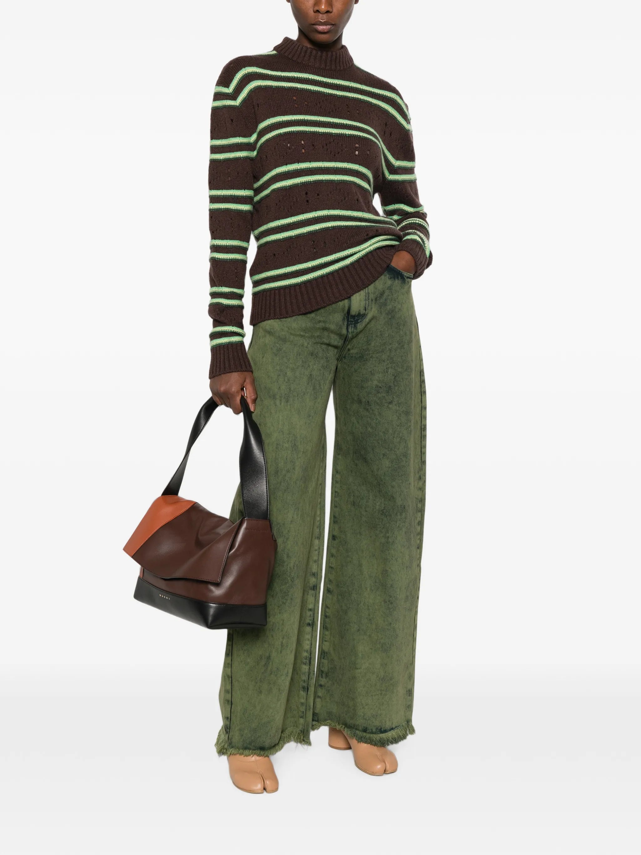 striped distressed-effect sweater